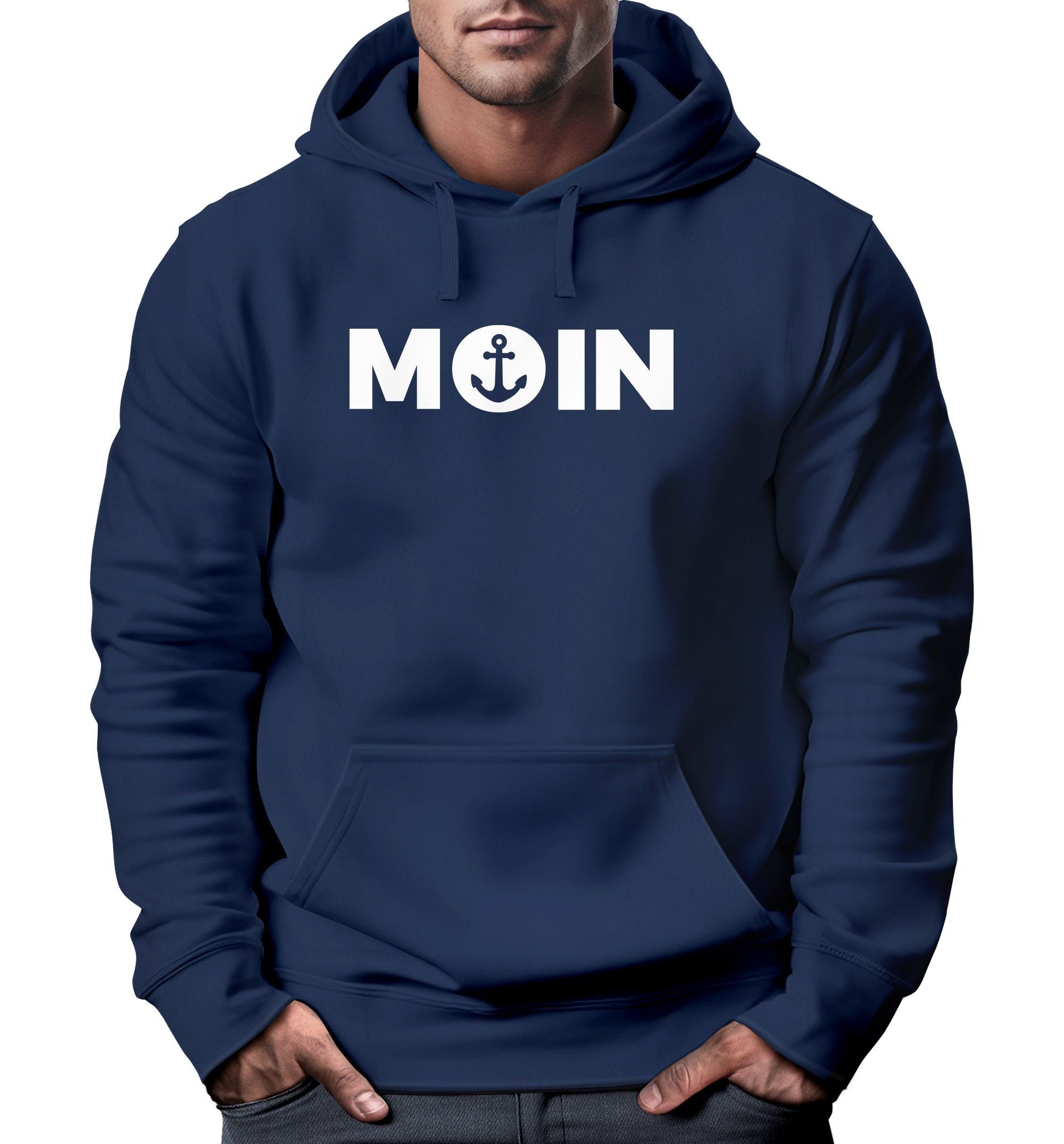 Herren Hoodie Moonworks® mit Herz Kapuzen-Pullover Moin Hoodie navy Anker MoonWorks