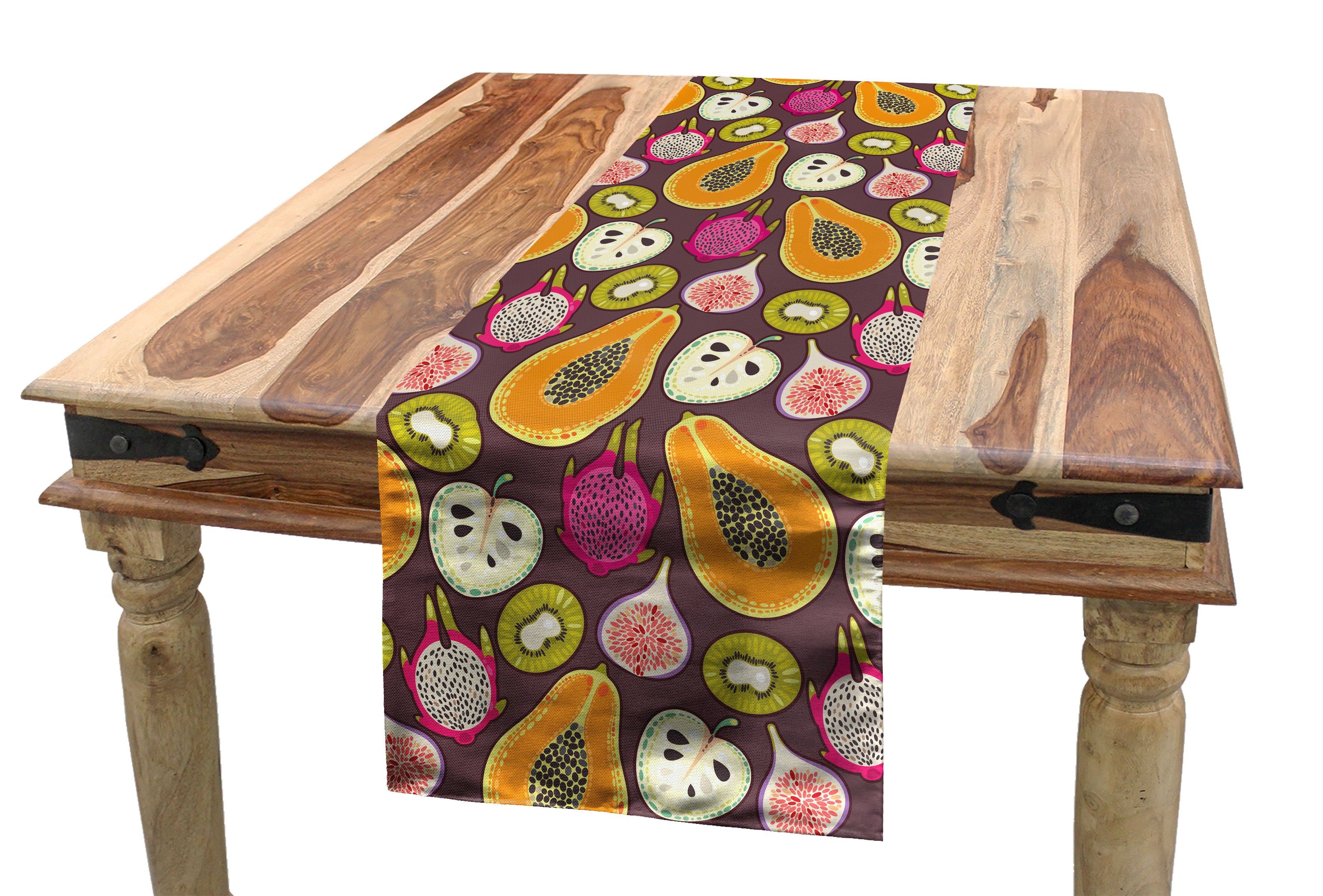 Fig Abakuhaus Esszimmer Tischläufer, Kiwi Dekorativer Rechteckiger Tischläufer Küche Papaya Frucht-Kunst Pitaya