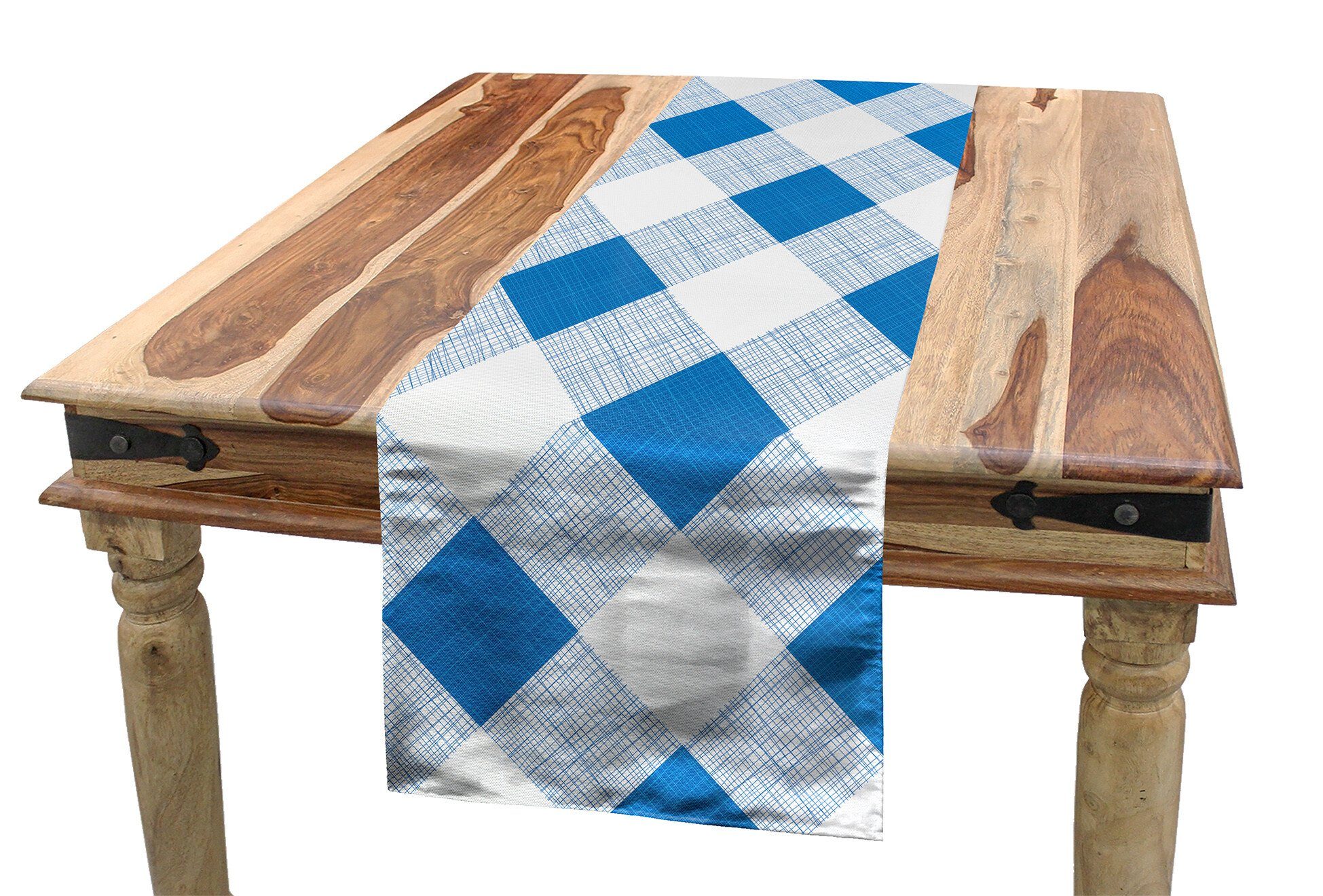 Abakuhaus Tischläufer Esszimmer Küche Rechteckiger Dekorativer Tischläufer, Blau und weiß Checkered Plaid Gitter