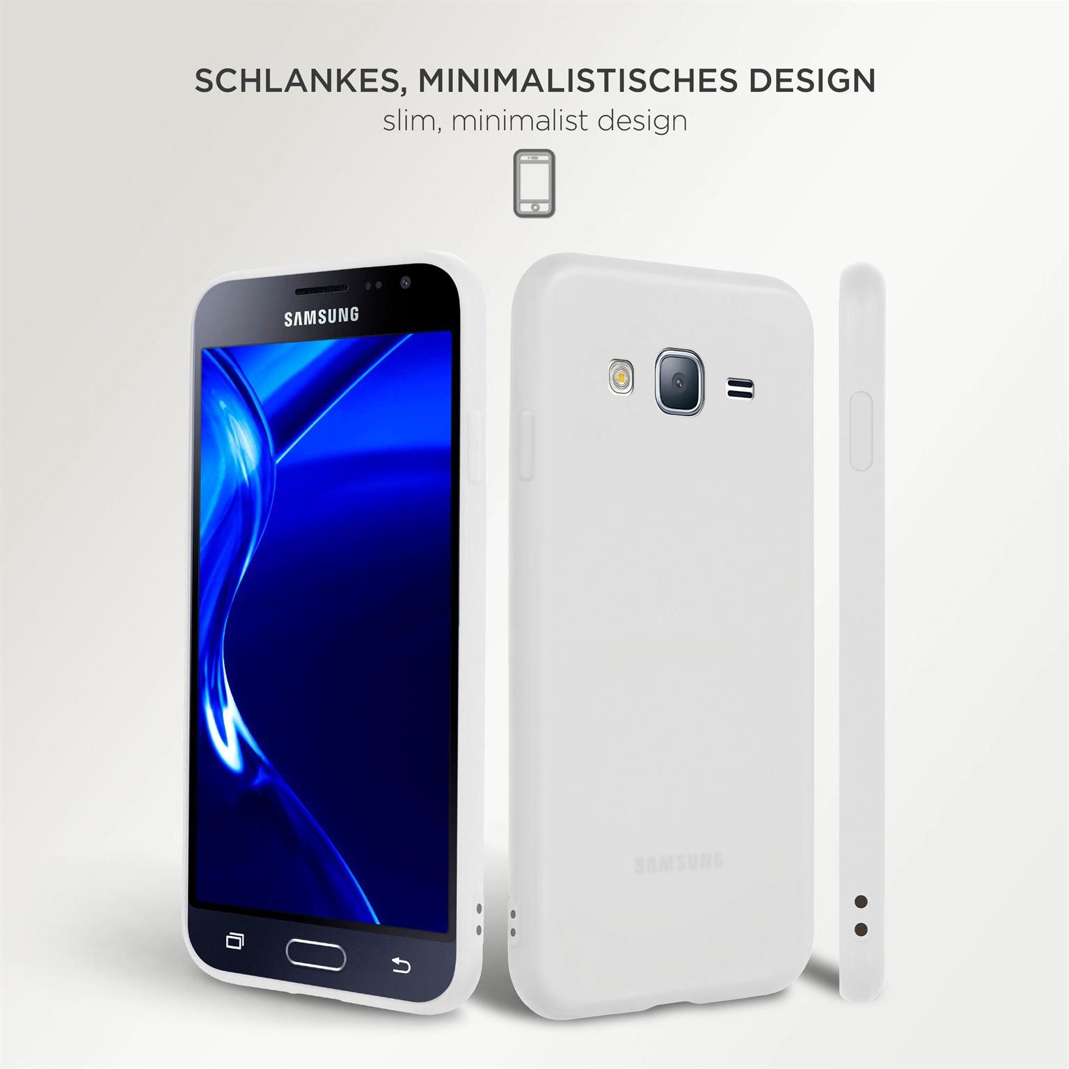 ONEFLOW Handyhülle für Samsung Galaxy J3 (2016) Hülle Dünn SlimShield Pro Weiß 5 Zoll, Backcover TPU Case Handyhülle minimalistisch Schutzhülle Erhöhter Rand