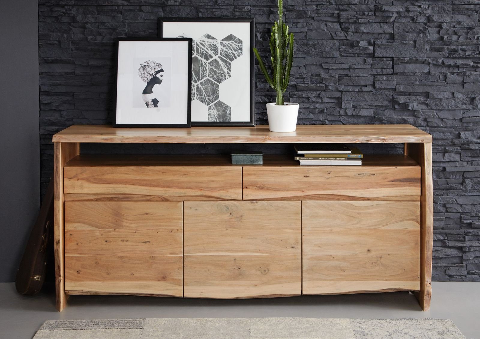 Massivmoebel24 Sideboard PURE ACACIA (Massivholz), Sideboard Akazie 191x45x96 natur lackiert PURE ACACIA #102