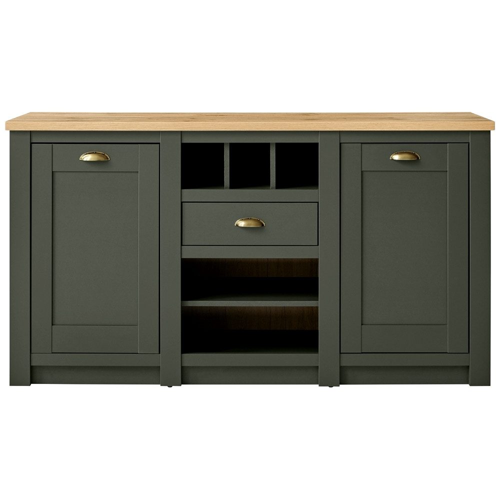 Lomadox Sideboard CINCINNATI-61, Landhaus Anrichte Sideboard in grün mit Wotaneiche, : 145/83/41cm