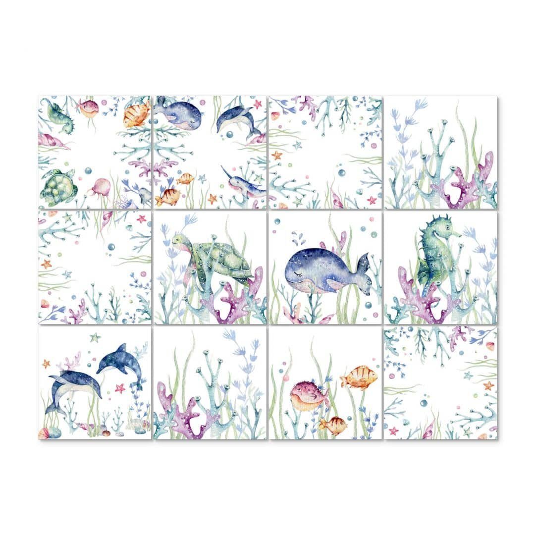 K&L Wall Art Fliesenaufkleber Set selbstklebend Kvilis Delfin Wal Schildkröte Fische