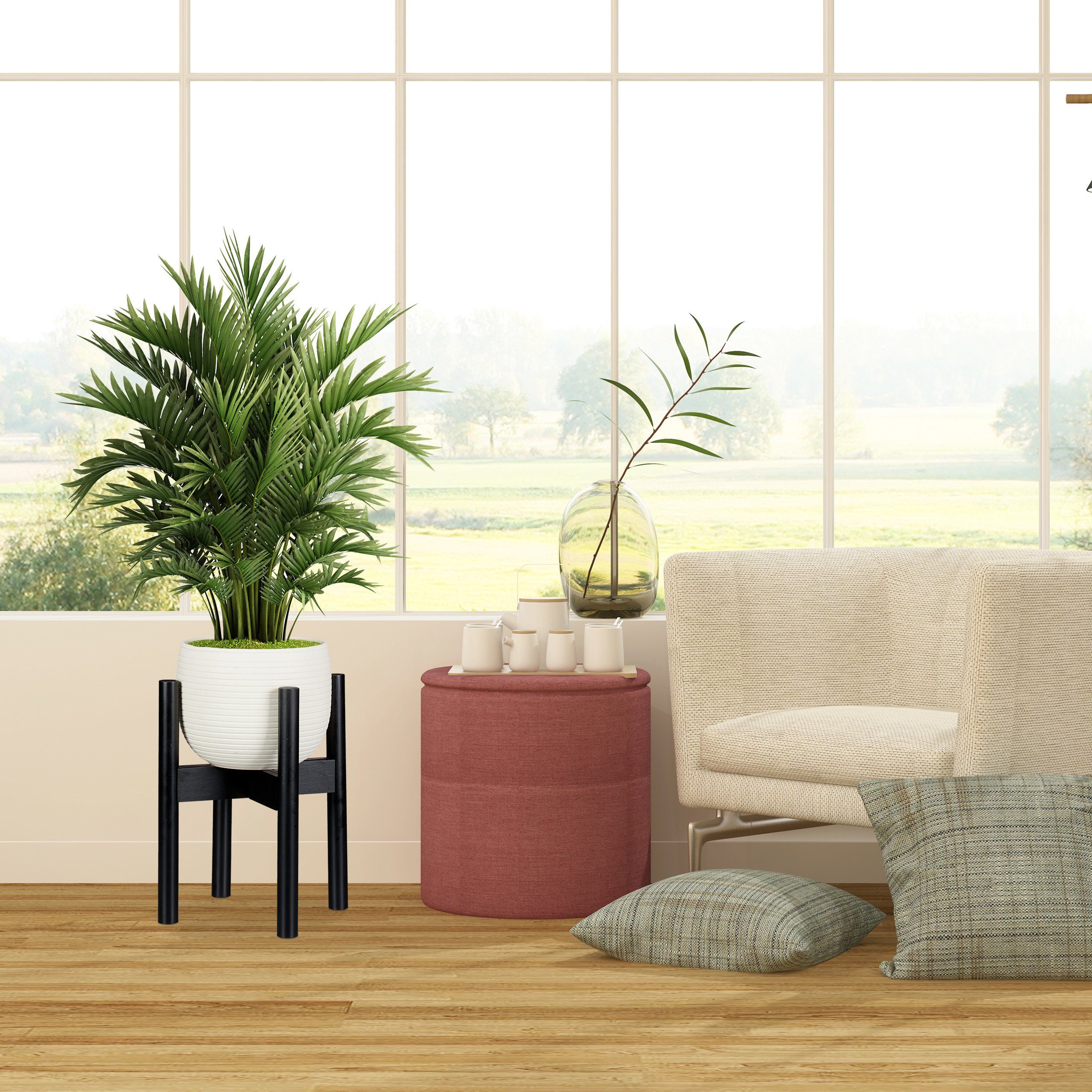 relaxdays Blumenständer Bambus verstellbar schwarz günstig online kaufen