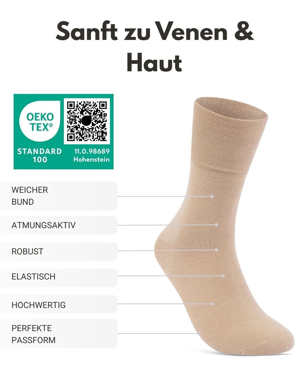 sockenkauf24 Diabetikersocken ohne Gummibund 97% Baumwolle mit Komfortbund ohne Naht (12-Paar) Diabetiker Socken ohne Gummi für Damen & Herren – Bild 3 von 5