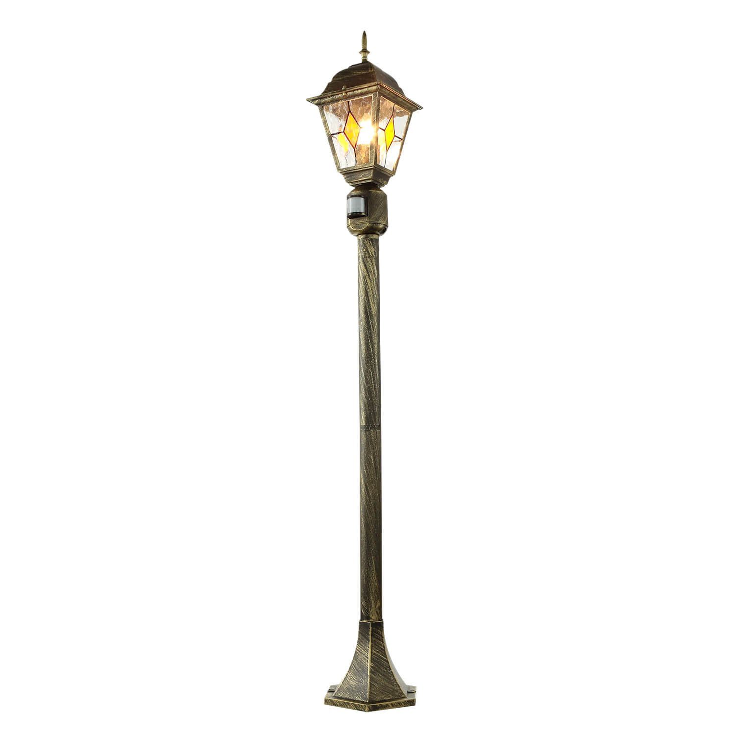 Licht-Erlebnisse Außen-Stehlampe SALZBURG, ohne Leuchtmittel, Stehlampe Außen Tiffany Stil Schwarz Gold Garten Terrasse Lampe | Standleuchten