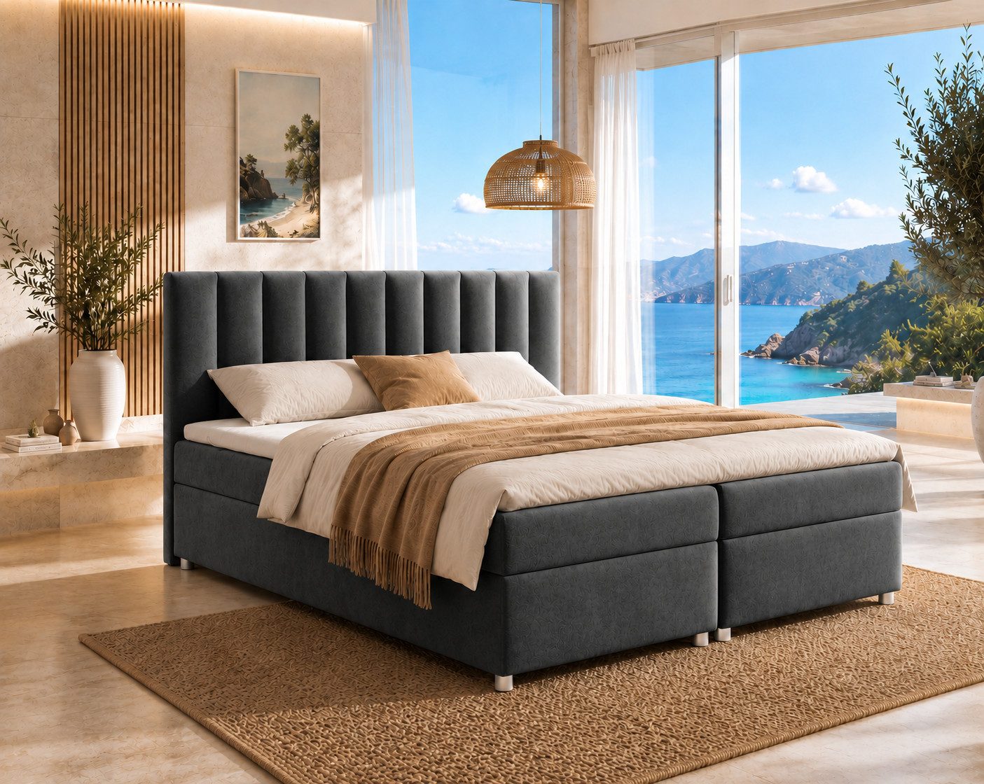 Best for Home Boxspringbett Trinity K-10 mit zwei Bettkästen & 7-Zonen Komfort-Topper (Doppelbett mit Stauraum, Federkernmatratze, gepolstertes Kopfteil, Doppelbett versch. Größen, 140x200 160x200 180x200 200x200 cm), Handwerksqualität, TOP Preis-Leistung