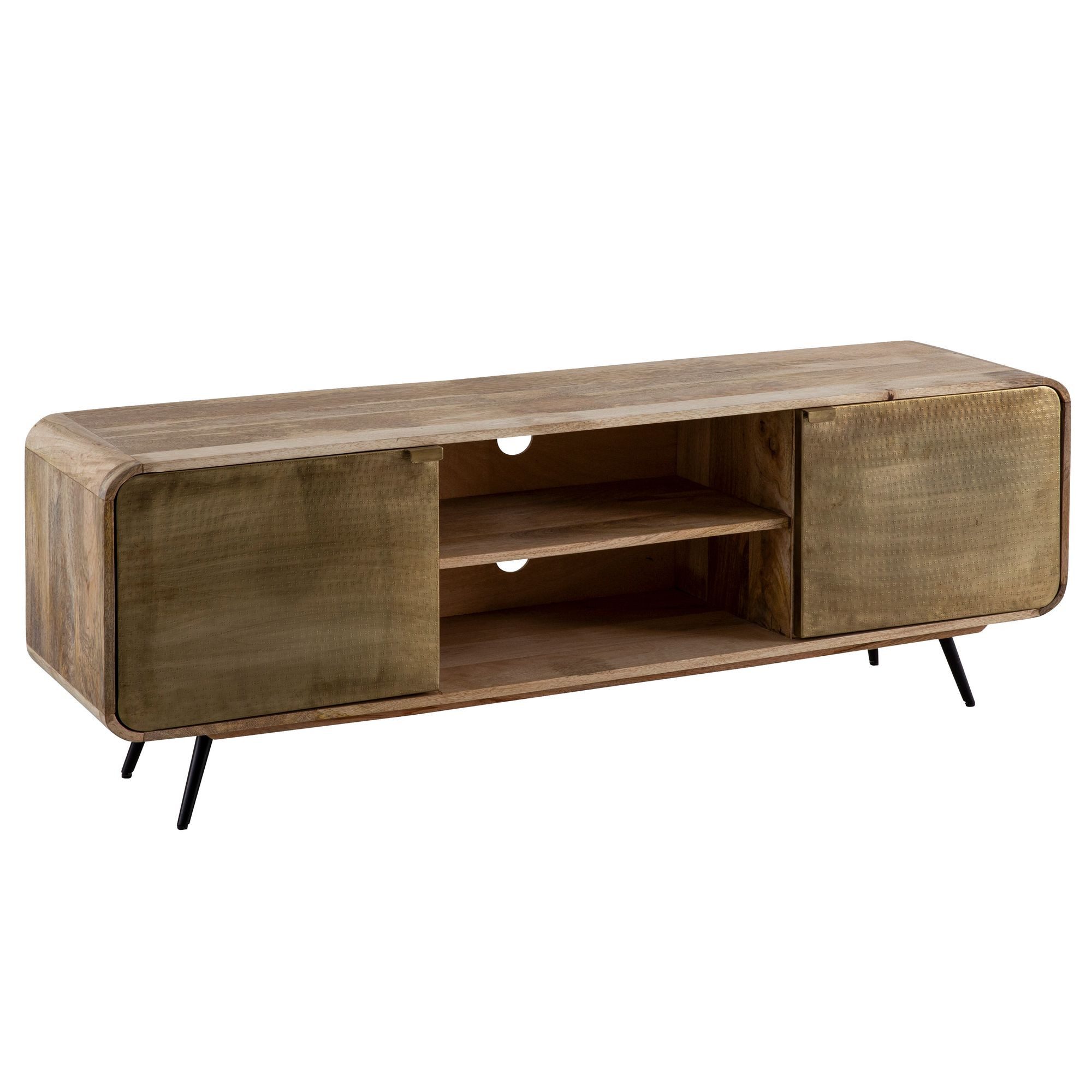 Wohnling Lowboard WL7.232 TV Schrank 160 cm Holz Massiv Fernsehkommode Fernsehschrank (zwei Türen, 160x55x41 cm, Mango Massivholz), TV-Schrank Modern Fernsehtisch, TV-Kommode Hoch