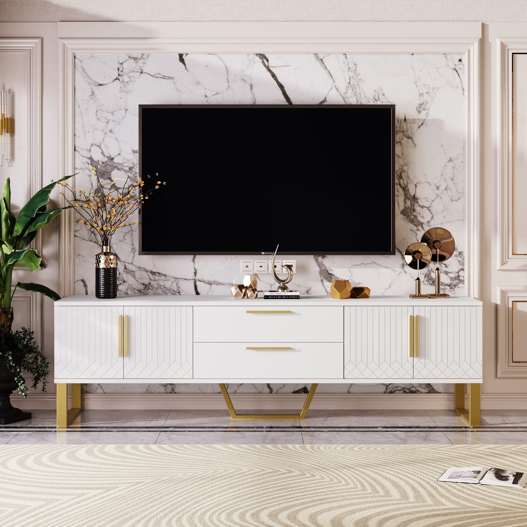 Furnishings Home TV-Schrank Hochglanz Lowboard TV-Konsolentisch Breite 170 cm (170x40x53.5 cm) perfekte Kombination aus Eleganz, Luxus und Funktionalität
