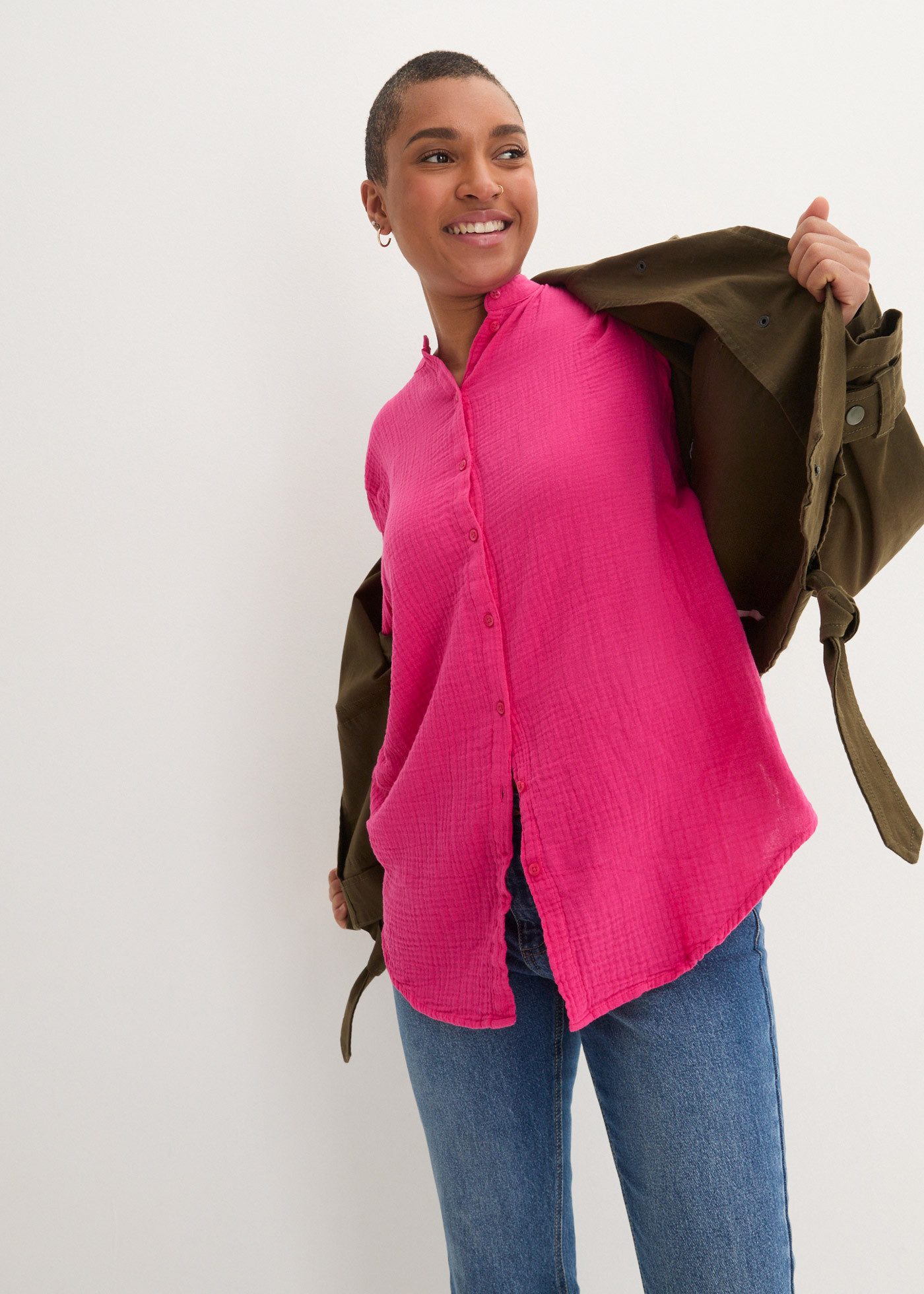 bonprix Langarmbluse Musselin-Longbluse aus Baumwolle günstig online kaufen