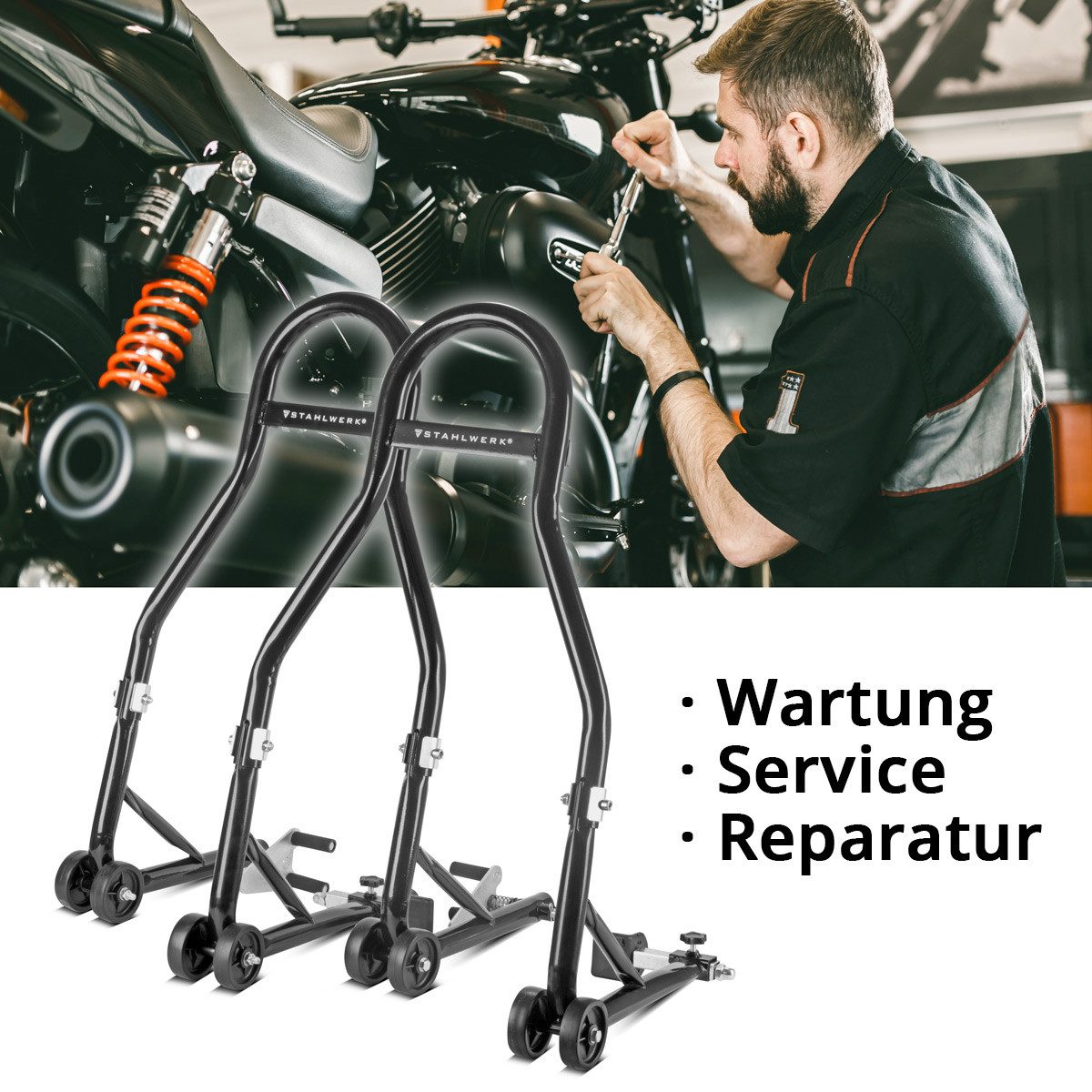 STAHLWERK Motorradheber Motorrad-Montageständer mit 450 kg Tragkraft
