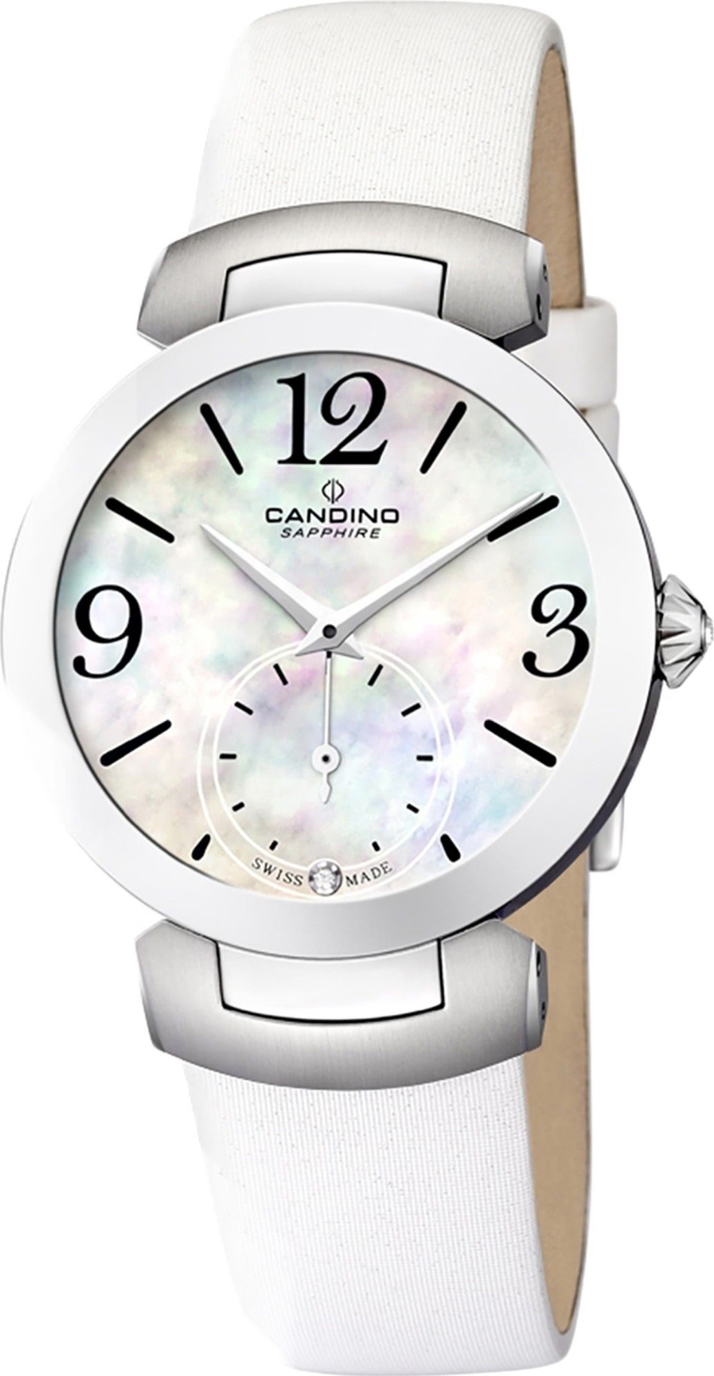 Candino Quarzuhr Candino Damen Quarzuhr Analog C4498/1, Damen Armbanduhr rund, Lederarmband weiß, Elegant