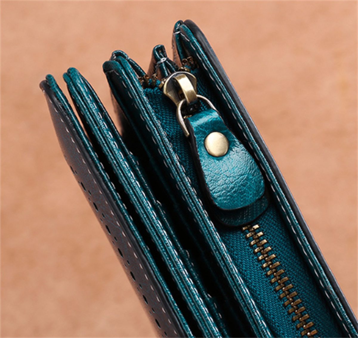 Kartenfächern RFID-Schutz Brieftasche Echtleder-Geldbörse carefully und selected mit mehreren Jadegrün