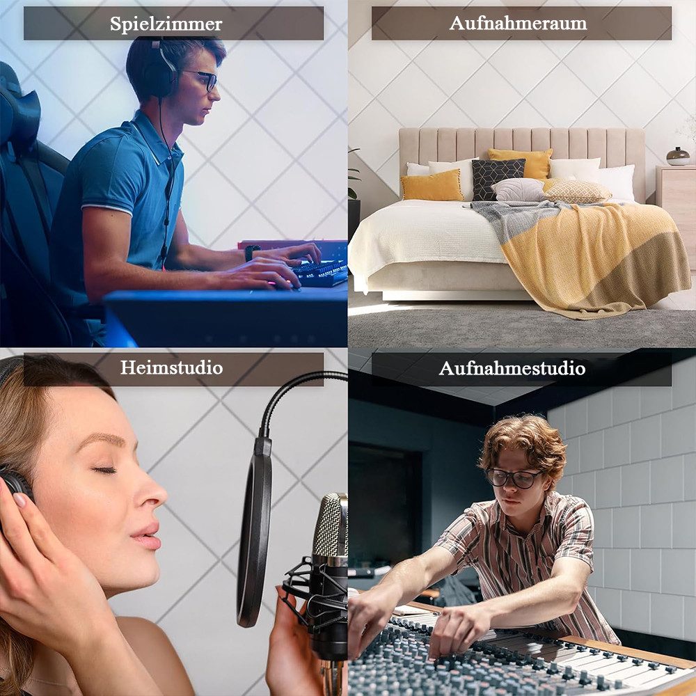 NUODWELL Akustikplatte 12 Stück Akustikplatten Selbstklebend, Hohe Dichte Schallschutzplatten, 30 x 30 x 0.9 cm, für Wanddekoration und Akustische Behandlung