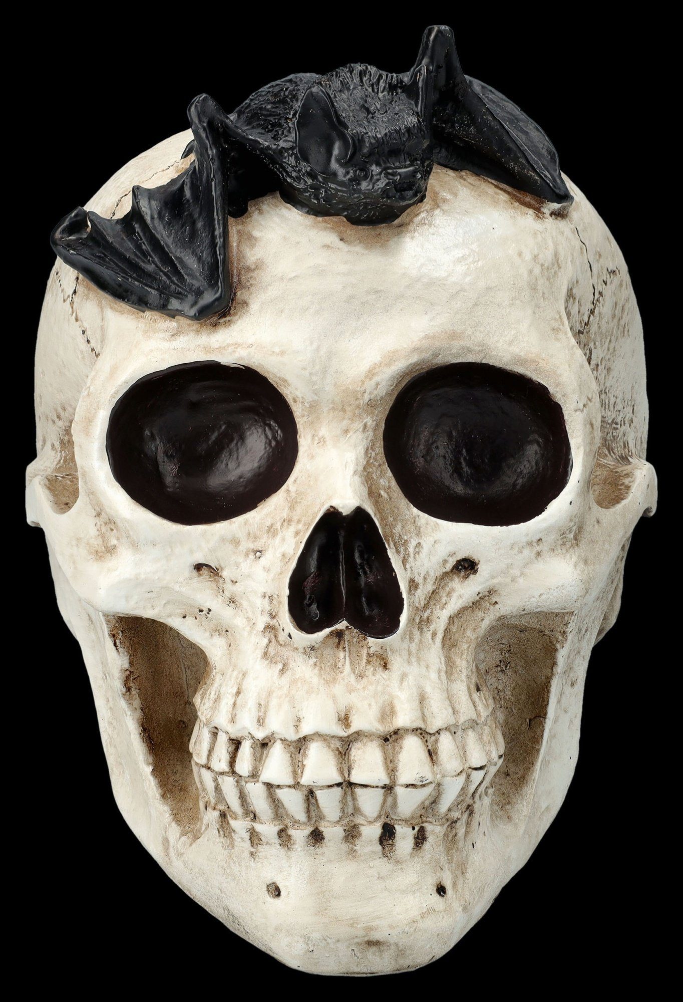 Figuren Shop GmbH Dekofigur Totenkopf mit Fledermaus - Totenschädel Dekorat günstig online kaufen