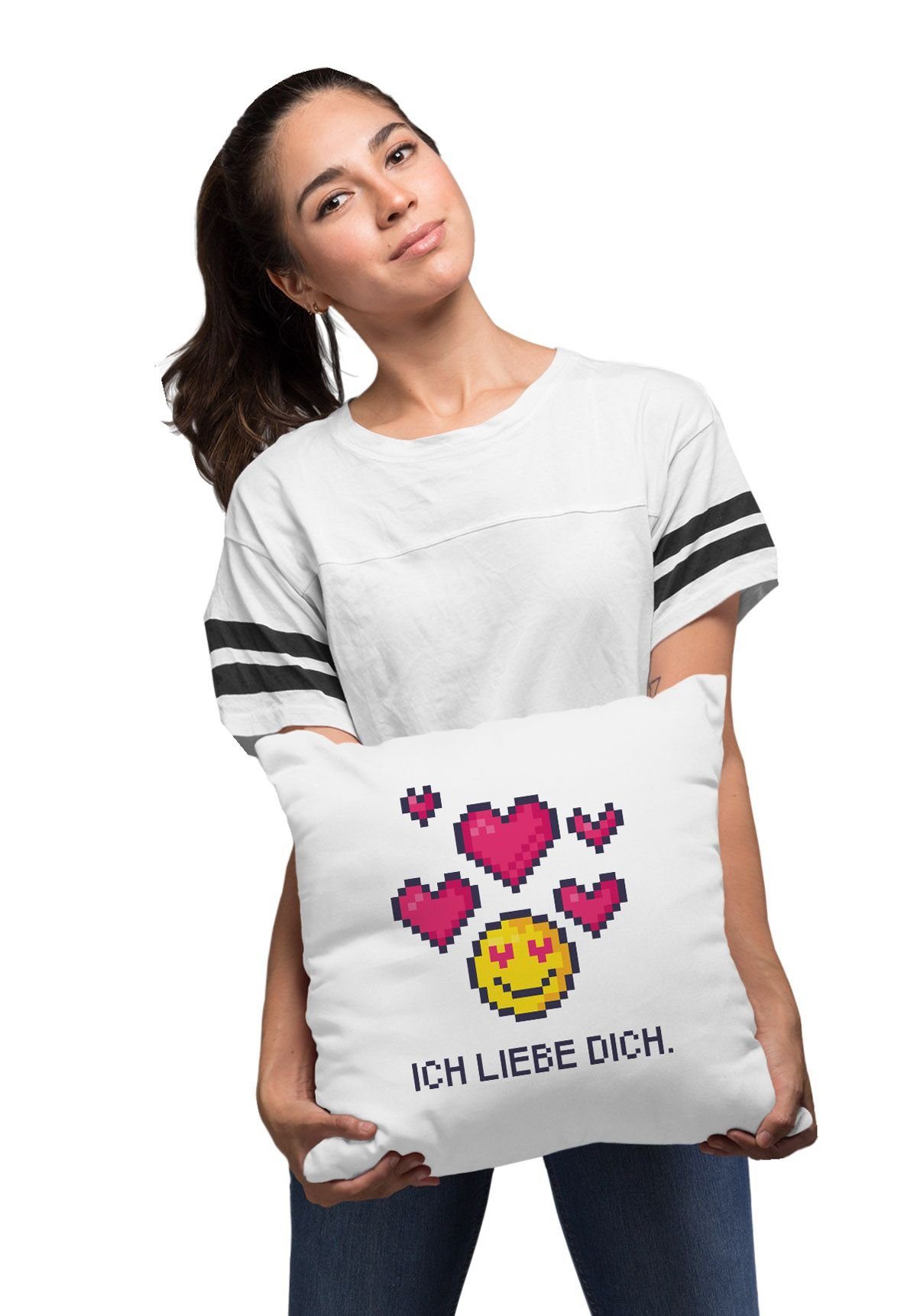 dich" Liebe MoonWorks Spruch liebe Kissenbezug Gamer Moonworks® Kissenhülle Geschenk Zocker Dekokissen "Ich Pixel