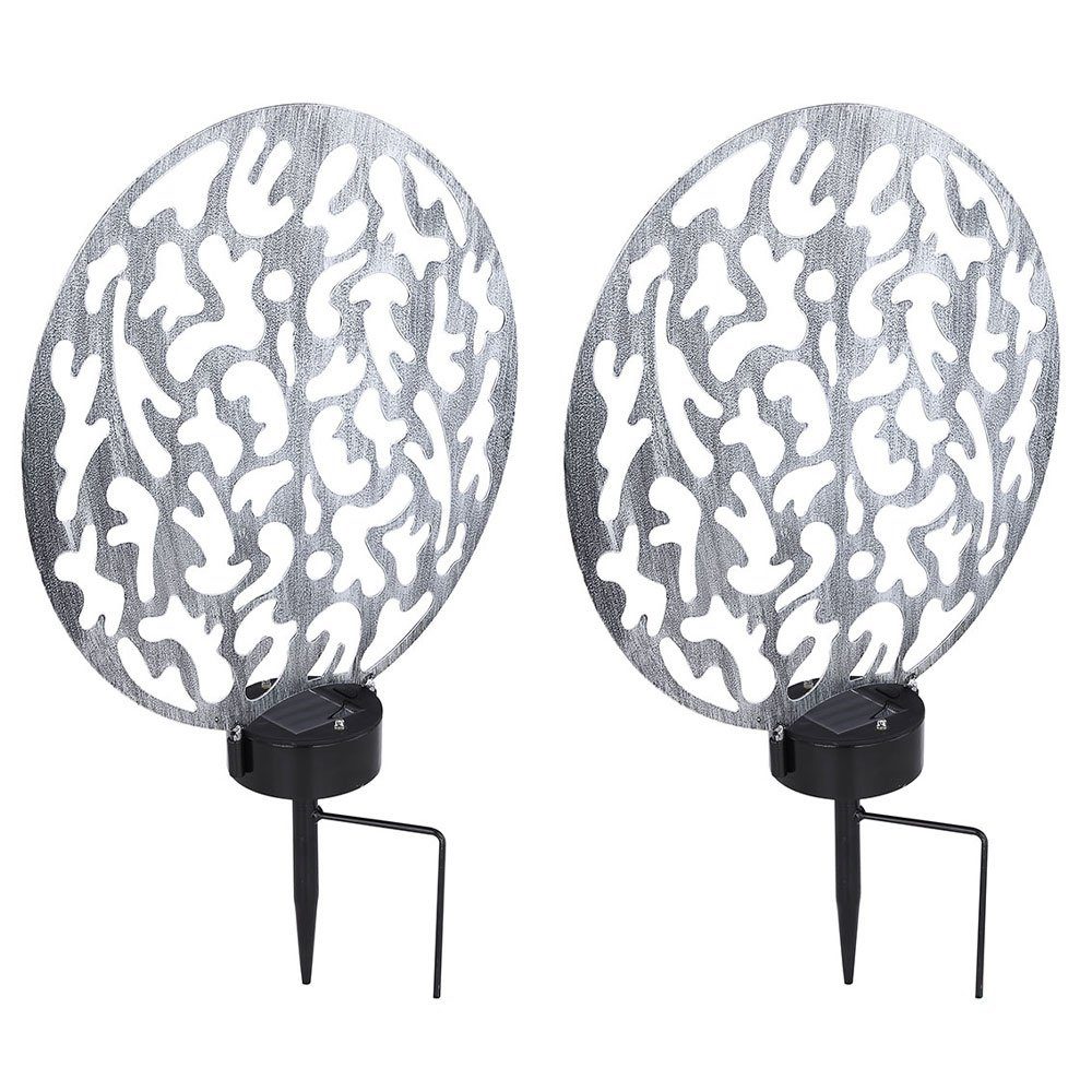 GLOBO LIGHTING LED Solarleuchte, LED-Leuchtmittel fest verbaut, Warmweiß, Solar Steckleuchte Solarlampe rund Außenlampe Gartendeko Erdspieß 2x