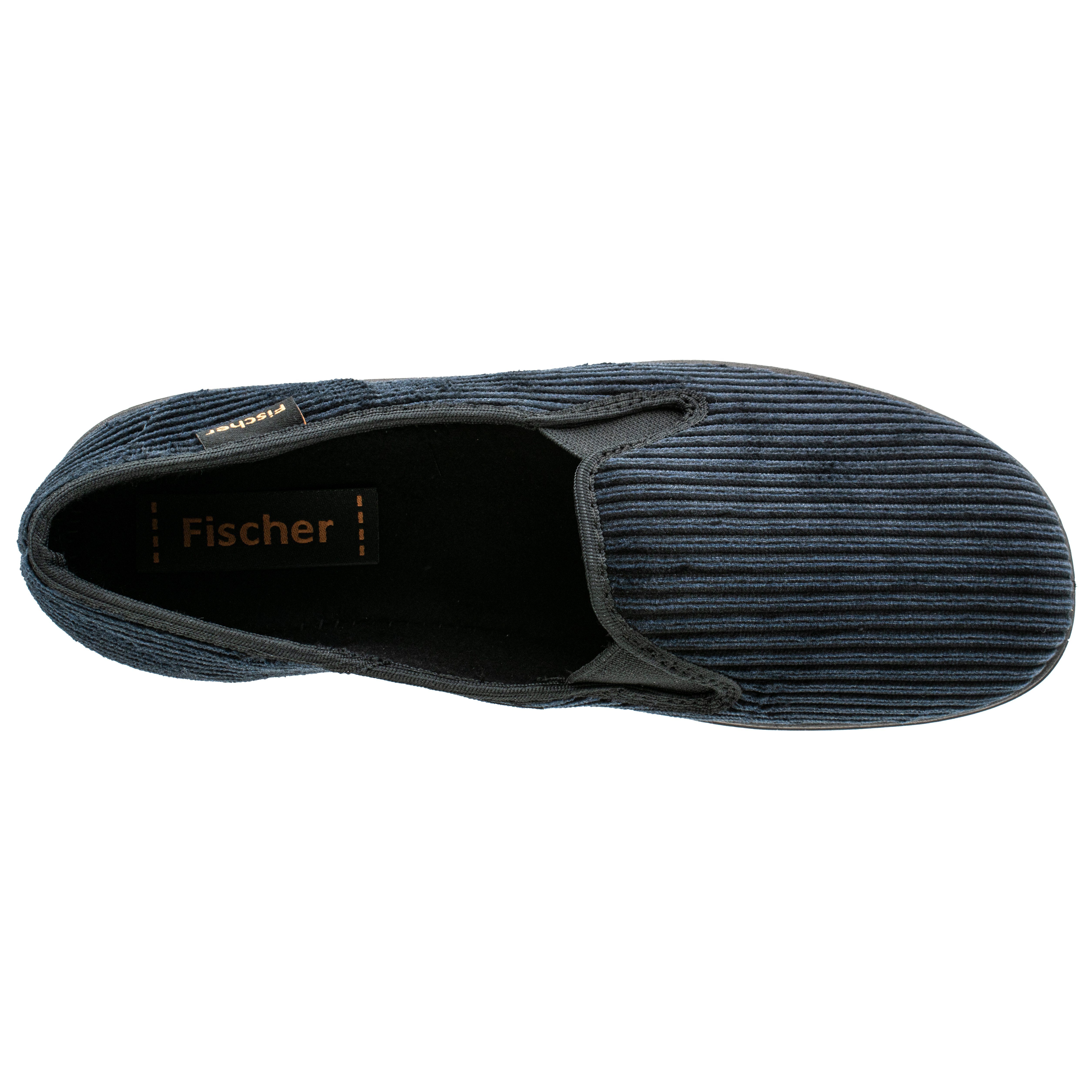 Fischer-Markenschuh Frank Hausschuh aus Streifencord, mit Frotteefutter, mit Gummizug