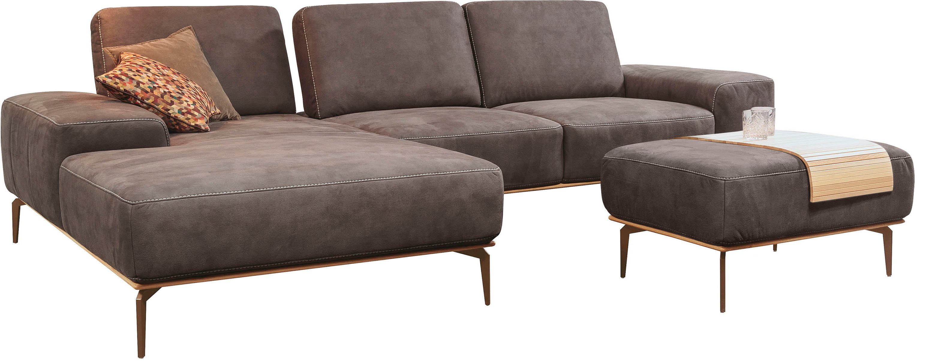 W.SCHILLIG Polsterhocker run, mit Holzsockel, Füße in Bronze pulverbeschichtet, Breite 75 cm