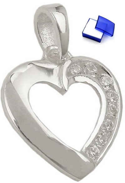 unbespielt Herzanhänger Kettenanhänger Anhänger Herz mit Zirkonias glänzend 925 Silber 14 x 14 mm inkl. kleiner Schmuckbox, Silberschmuck für Damen und Herren