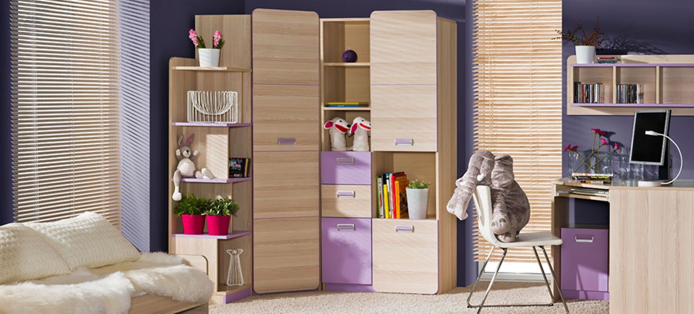 JVmoebel Kinderkleiderschrank Komplett Jugendzimmer Kinderzimmer Eckschrank Schreibtisch Regal