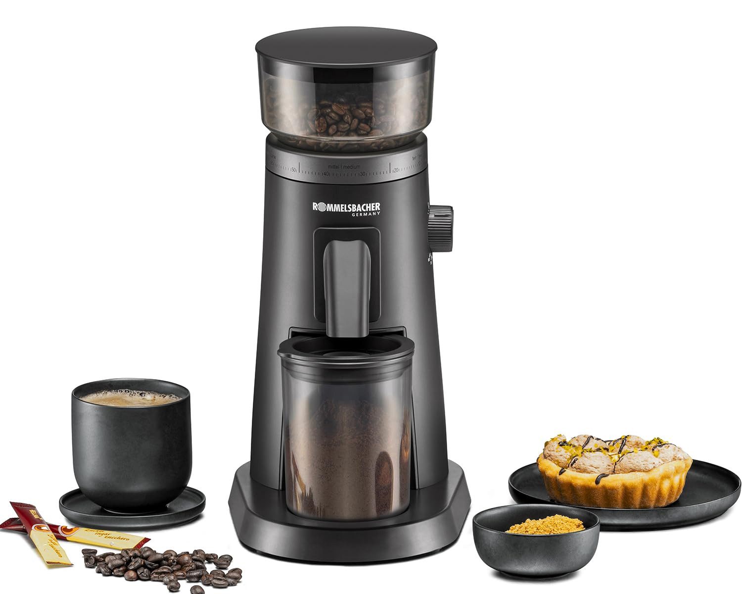 Rommelsbacher Kaffeemühle EKM 600, Elektrische Kaffeemühle mit Edelstahl-Kegelmahlwerk