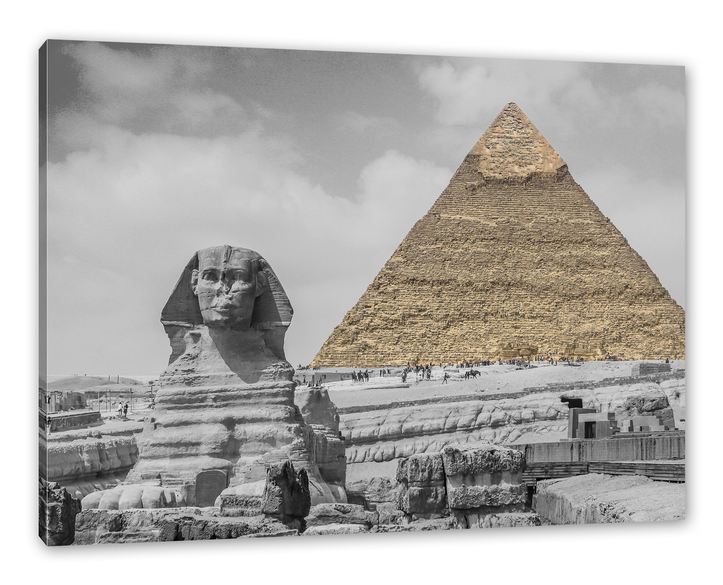 Pixxprint Leinwandbild Sphinx vor Pyramide, inkl. Pyramide Sphinx bespannt, vor fertig Leinwandbild Zackenaufhänger St), (1