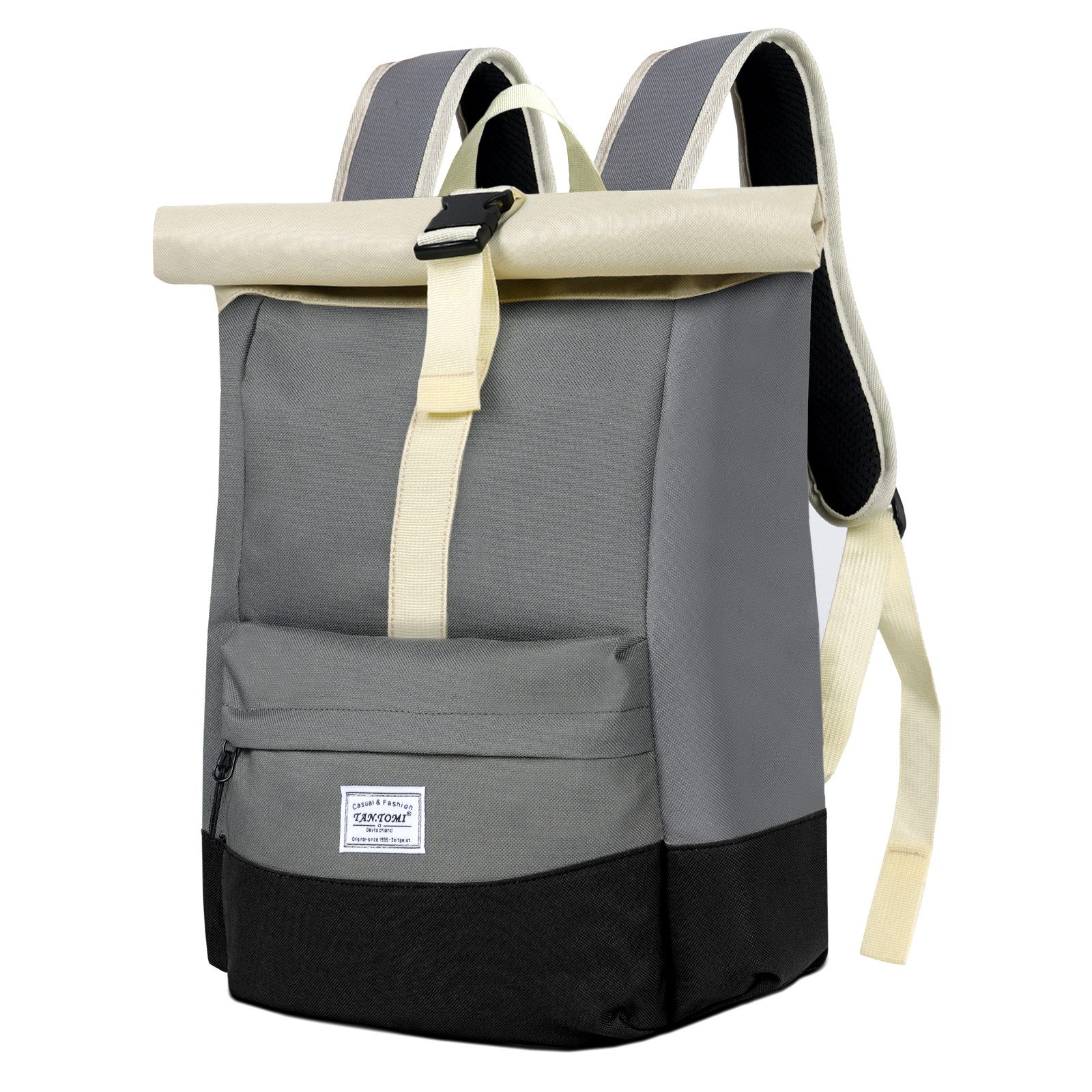 TAN.TOMI Cityrucksack Rolltop Rucksack Damen Herren Tagesrucksack mit Laptopfach, Modern Rolltop Rucksack Daypack, Wasserabweisend