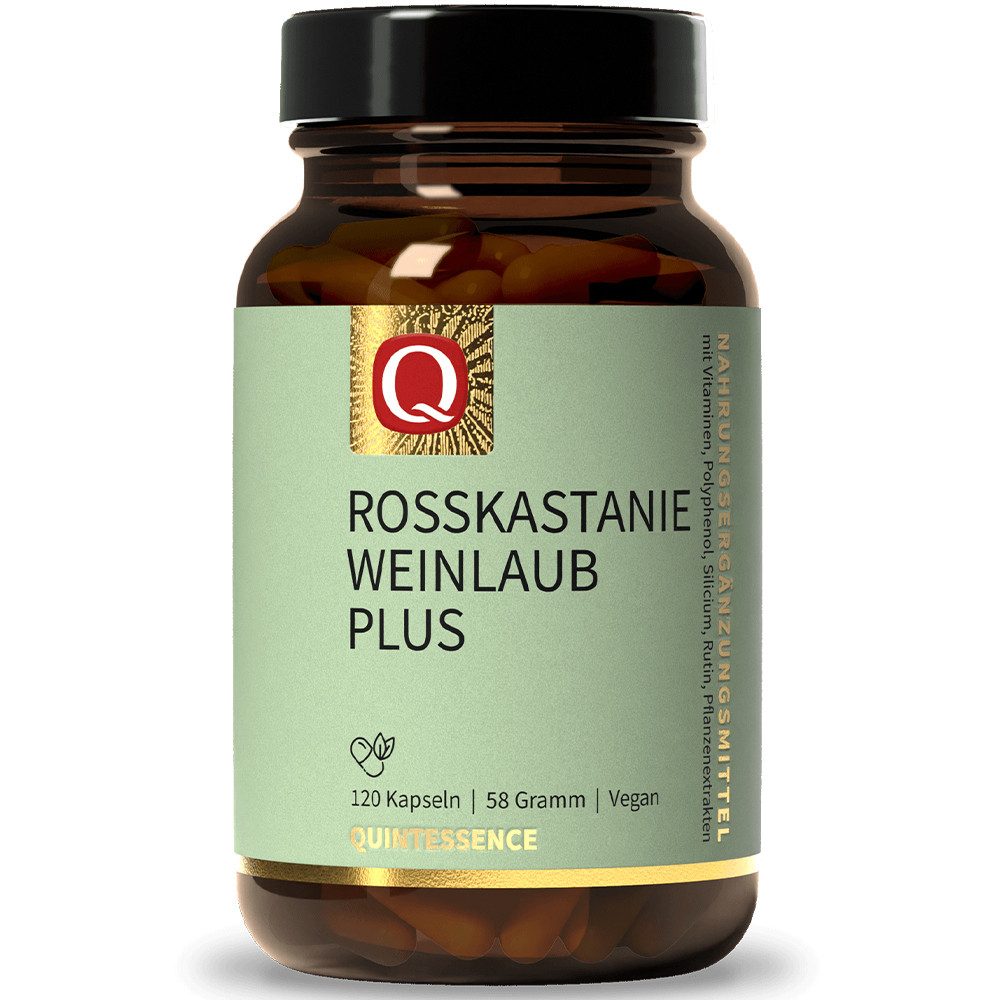 Quintessence Rosskastanie Weinlaub – mit Vitamin C & E für Blutgefäße & Venen-120 Kapseln, 58 g, Hochwertige Premiumqualität - vegan - mit OPC & Rutin