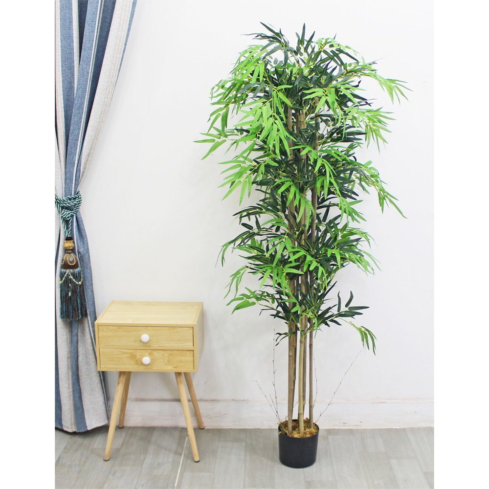Echtholz Kunstpflanze Bambus Pflanze 180cm Decovego Decovego, Künstliche Kunstbaum Kunstpflanze mit