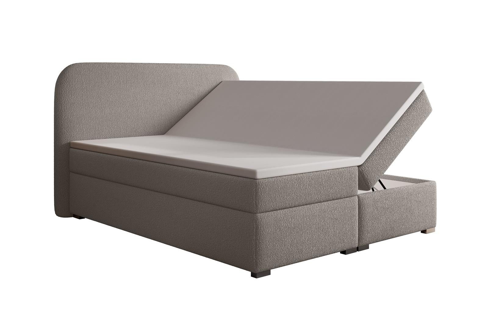 Compleo Boxspringbett mit Bonellfederkern, Modernes Bett mit abgerundetes Kopfteil DESIGNO