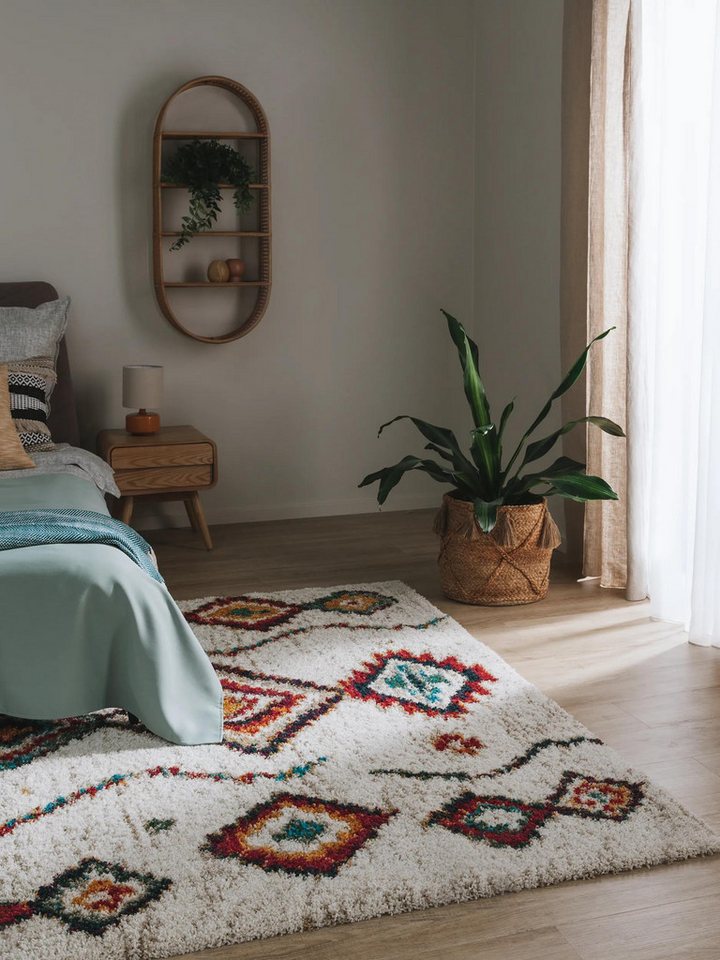benuta Hochflor-Teppich Gobi, rechteckig, Höhe: 21 mm, Teppich Wohnzimmer, Schlafzimmer, Esszimmer, Flur, Kunstfaser, Cozy