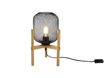 meineWunschleuchte LED Tischleuchte, LED wechselbar, Warmweiß, ausgefallen-e Vintage mit Holz-fuß & Lampenschirm Draht, Höhe 37cm