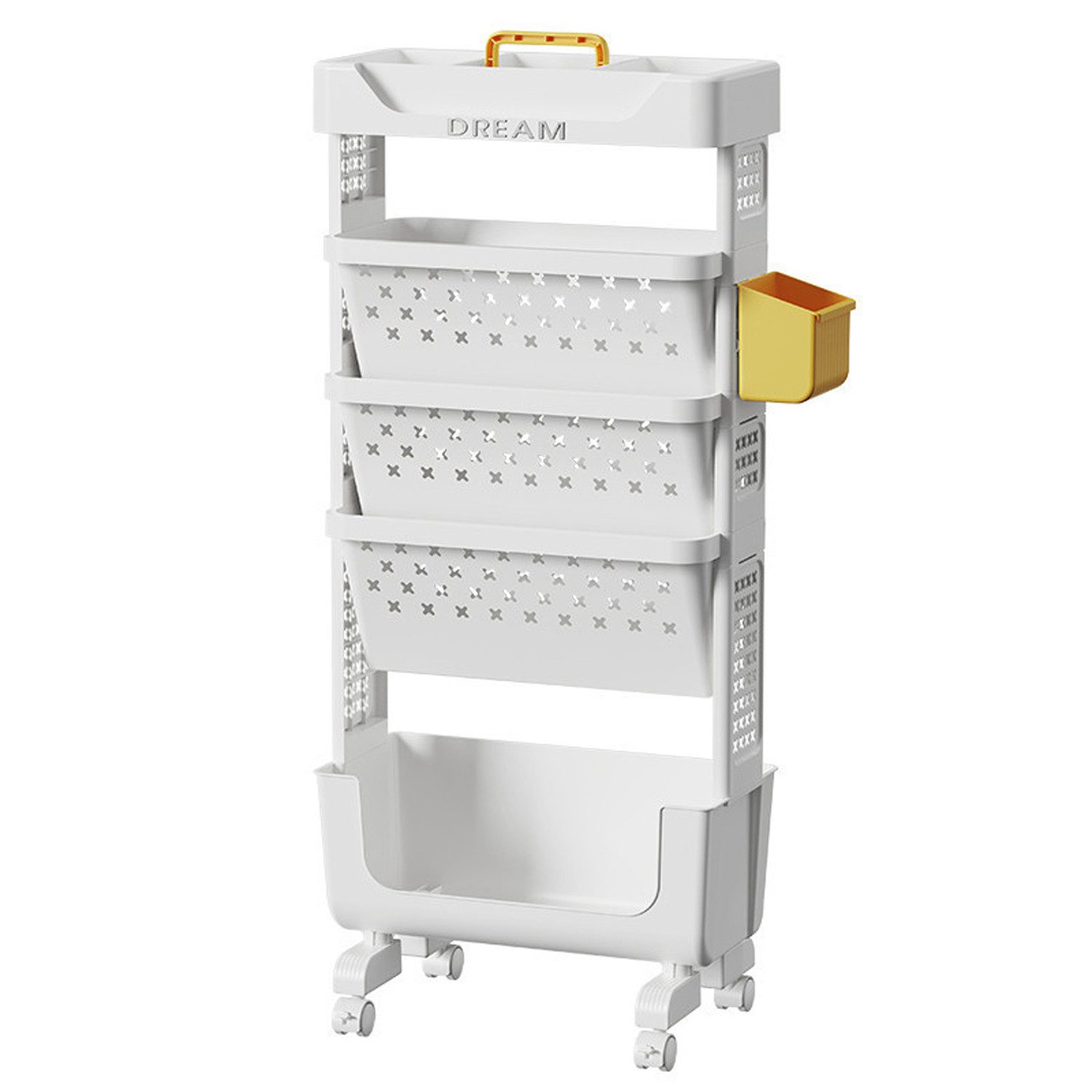 OSTWOLKE Bücherregal mit Rollen Bücherwagen Bastelwagen Dokumentenwagen 5 Ebenen Organiser, Schmal Aufbewahrungswagen für Wohnzimmer Schlafzimmer Büro Bibliothek