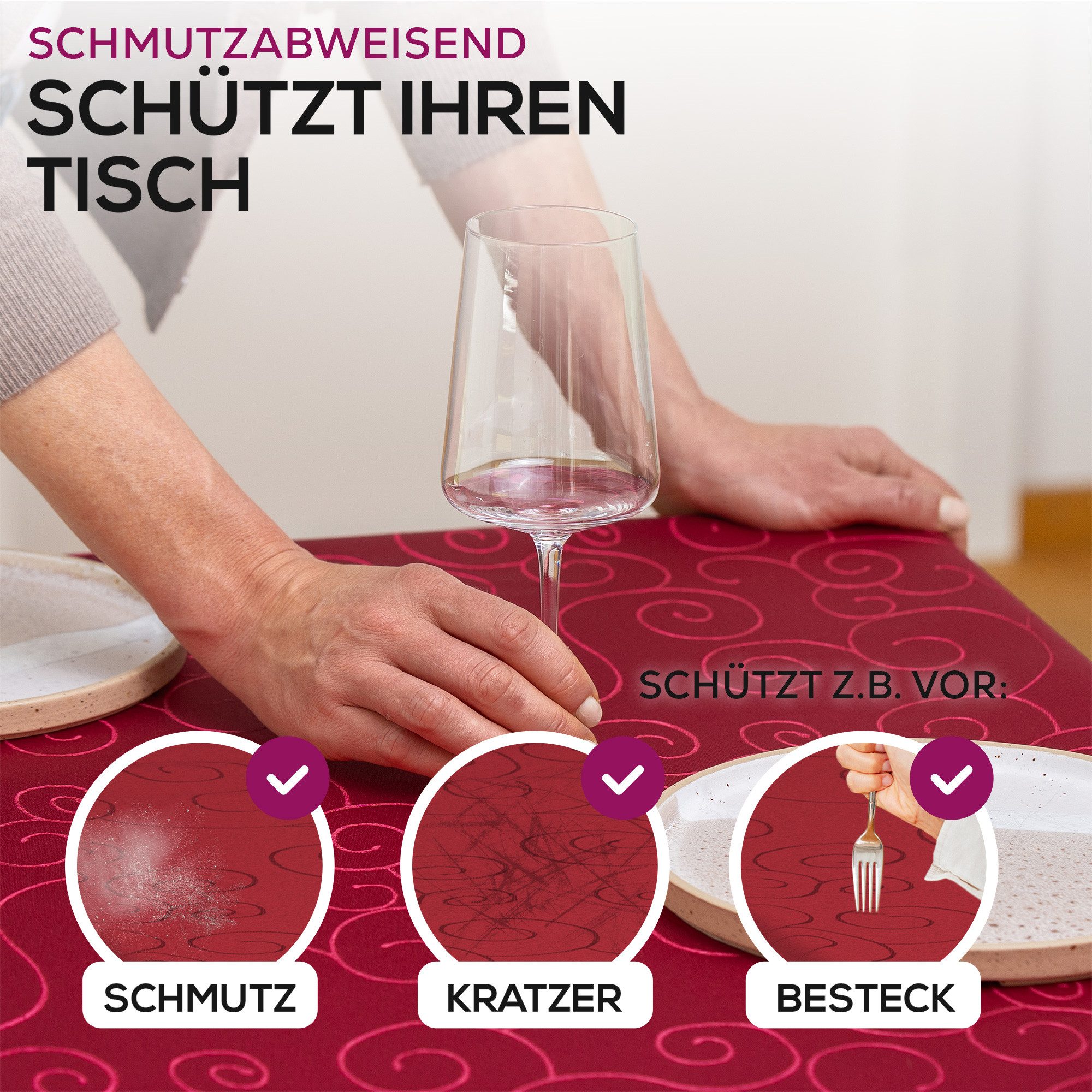 Beautex Tischdecke Damast Ornamente bügelfrei fleckenabweisend pflegeleichte Tischwäsche (1-tlg), Lotuseffekt, Formstabil, Strapazierfähig, Eleganter Glanz, Knitterarm