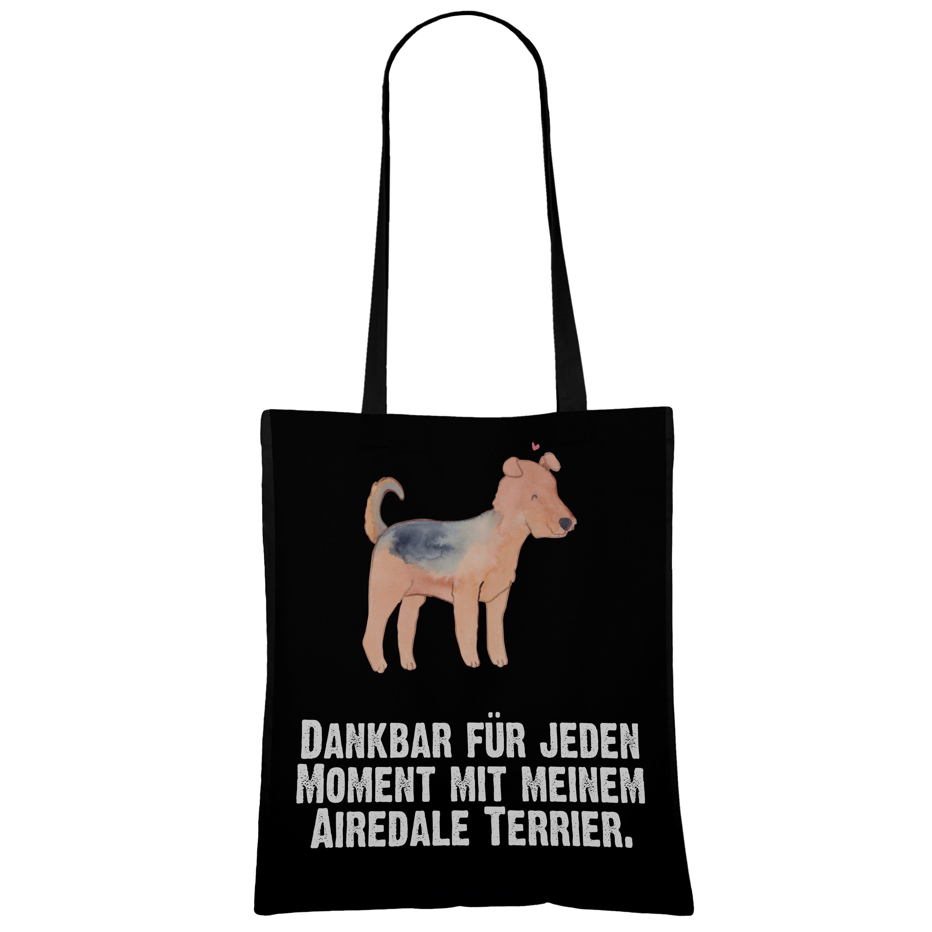 Mr. & Mrs. Panda Tragetasche Schwarz Airedale Terrier Geschenk, - Einkaufstasche, (1-tlg) Moment Tierfre 