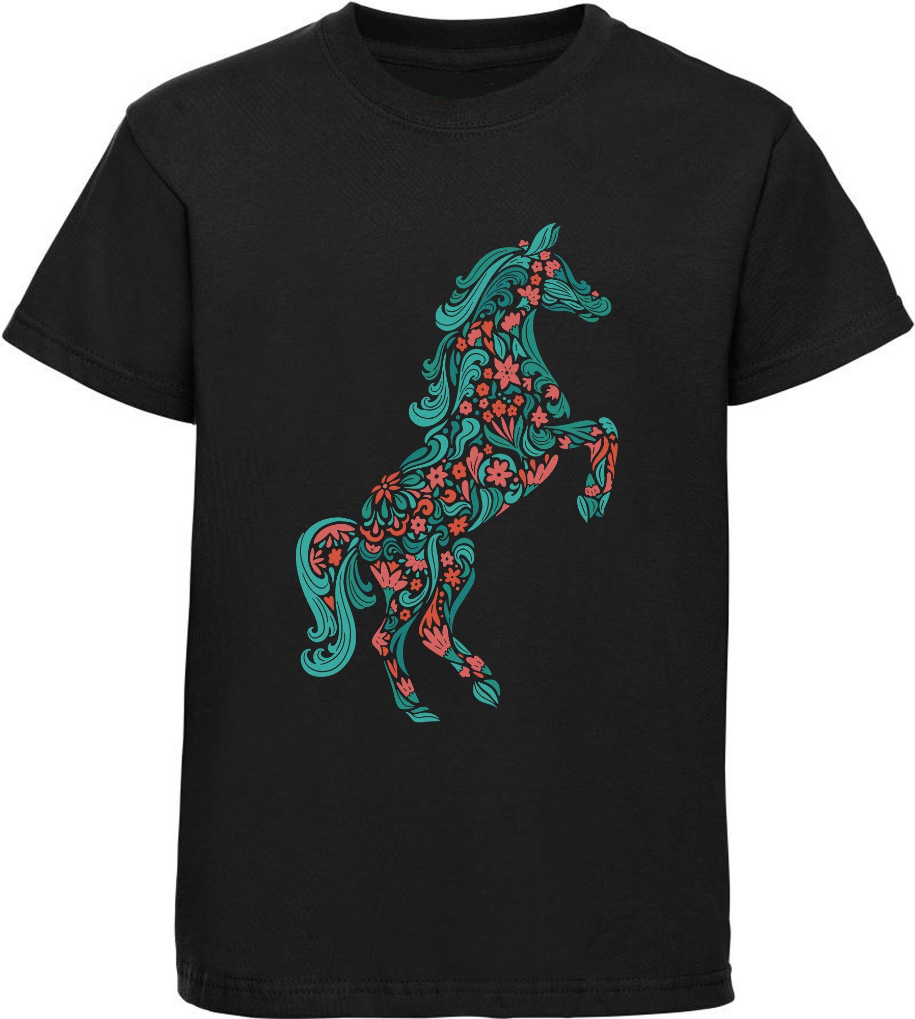 Print-Shirt bedrucktes Mädchen T-Shirt Pferd aus Blumen