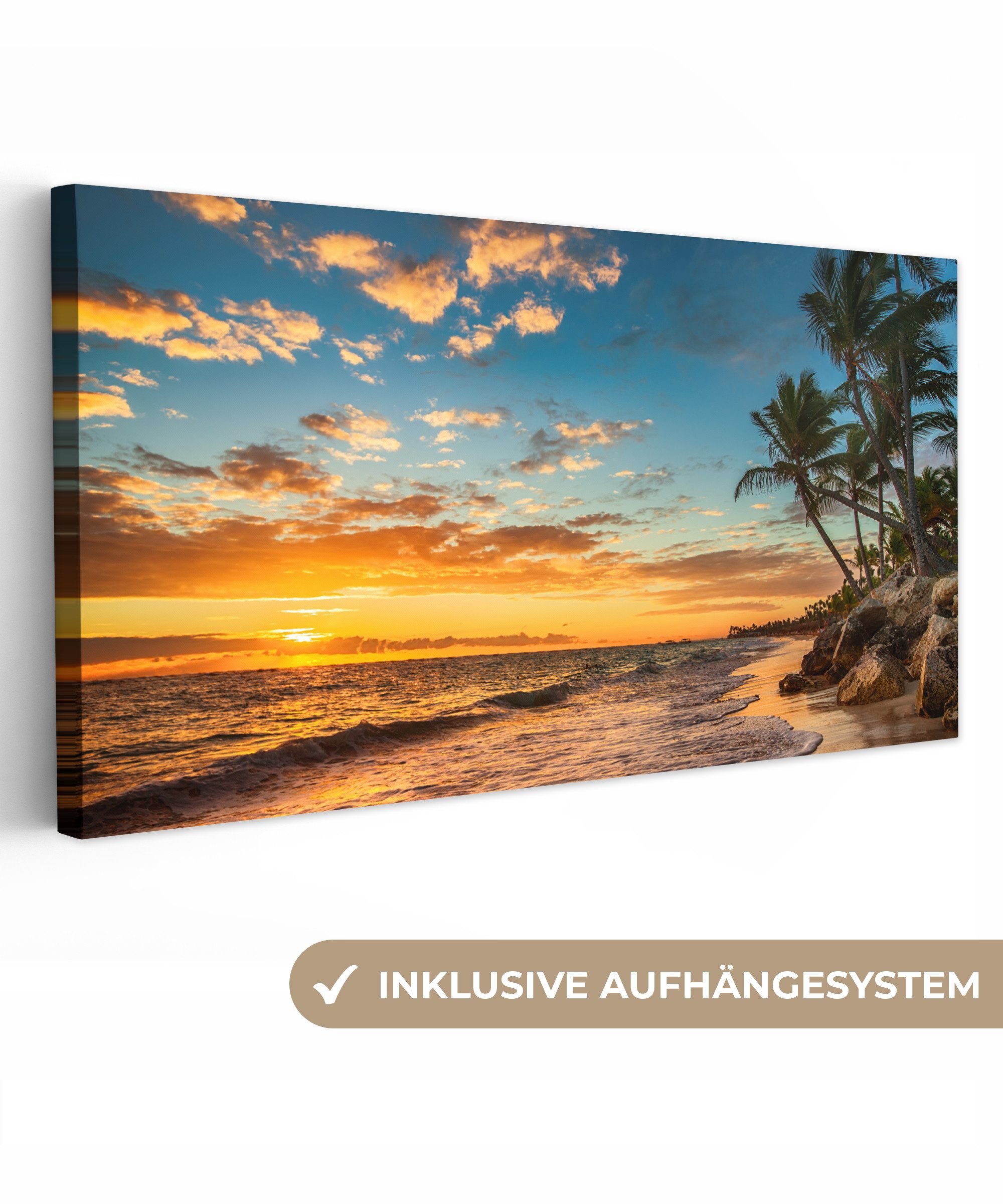 OneMillionCanvasses® Leinwandbild Panorama Strand - Sonnenuntergang günstig online kaufen