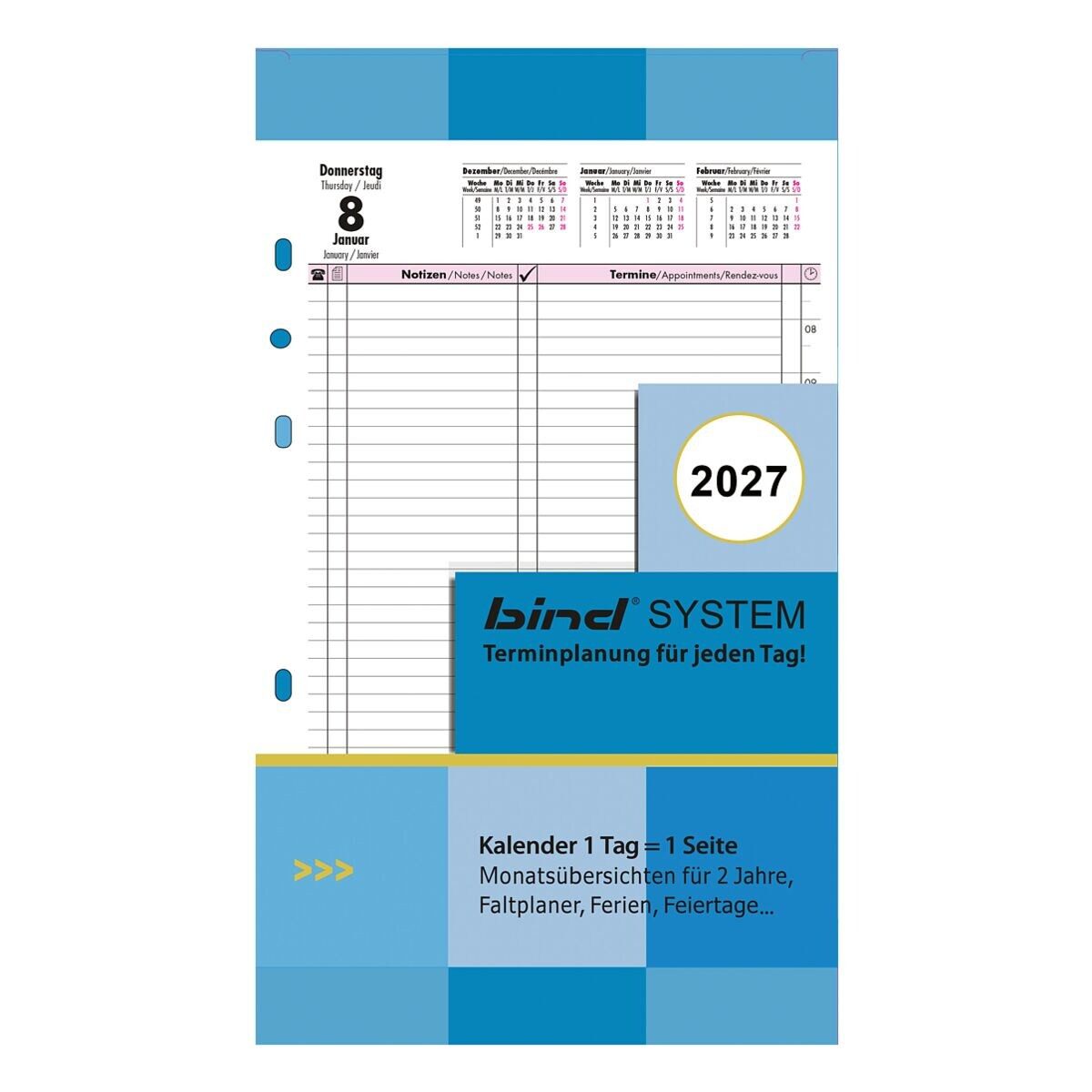 BIND Terminplaner 1 Tag = 1 Seite, für 2027, 1 Tag = 1 Seite