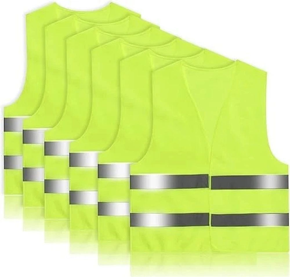 Zengi Warnweste Zengi Warnweste 6er-Set neongrün mit 360° umlaufenden Reflexstreifen (Set, 6-tlg., 6er-Set) Hohe 360°-Sichtbarkeit, atmungsaktiv, faltbar und mit Klettverschluss