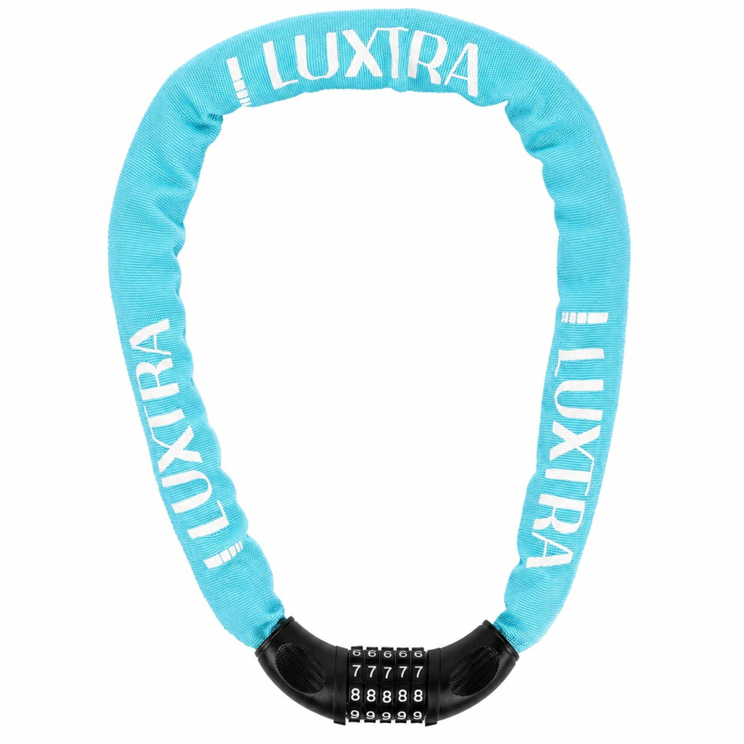 Luxtra Zahlenkettenschloss Luxtra Fahrradschloss mit Zahlencode, robust & sicher, Hellblau, 1 m