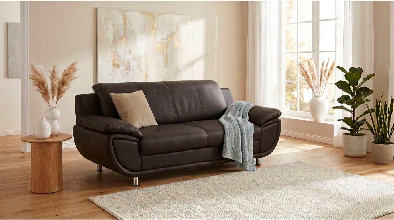 TRENDMANUFAKTUR 3-Sitzer Rondo 207 cm, 3-Sitzer, komfortabel, Federkern optional, Chromfüße, wahlweise mit Federkern, pflegeleichte …