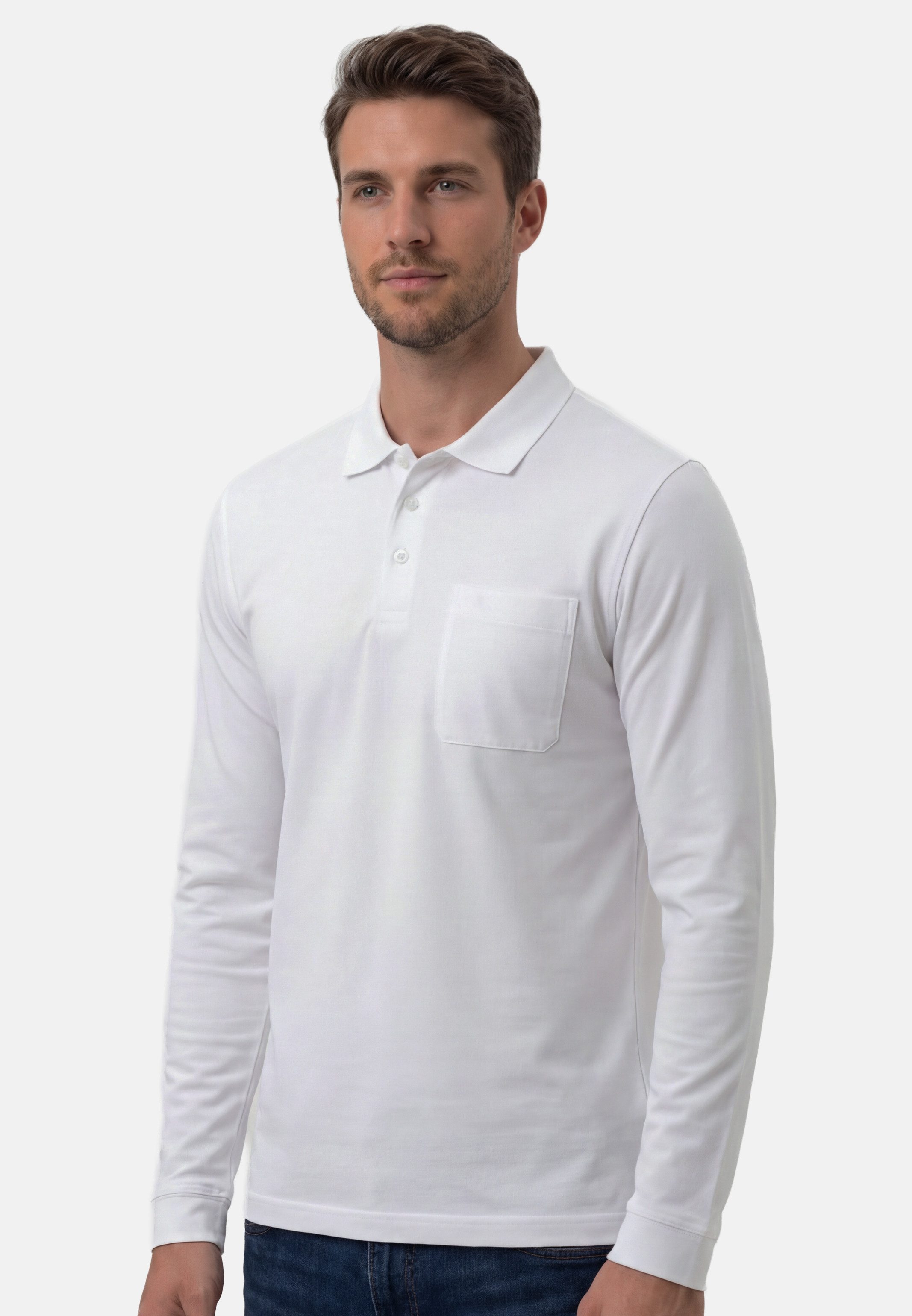RAGMAN Langarm-Poloshirt Basic (1-tlg) Poloshirt - Baumwolle - Atmungsaktiv - Klassischer Look