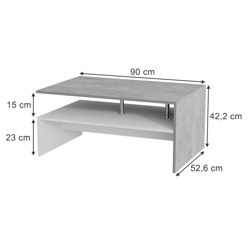 Vicco Couchtisch Amato, Beton/Weiß/Weiß, 90 x 52.6 cm günstig online kaufen