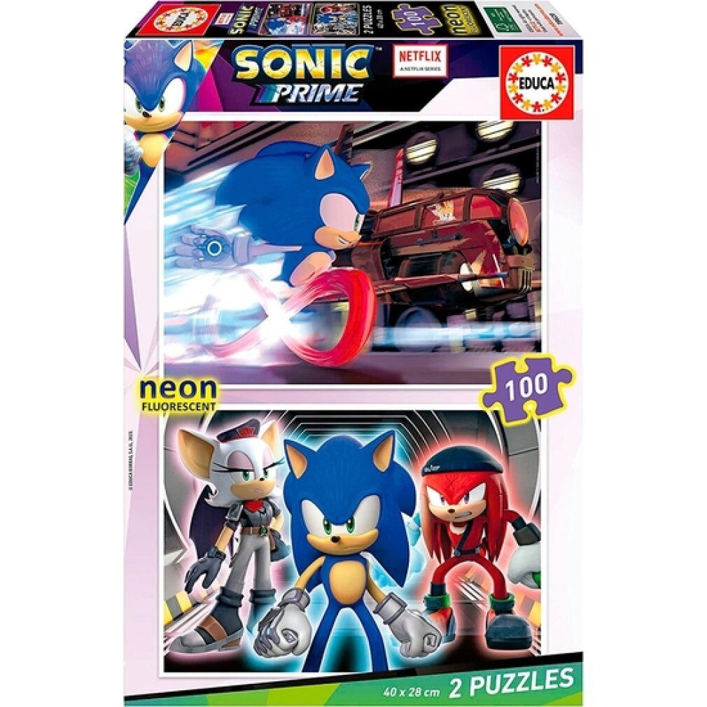 Educa Puzzle PUZZLE 2x100 SONIC NEON 19629, Puzzleteile