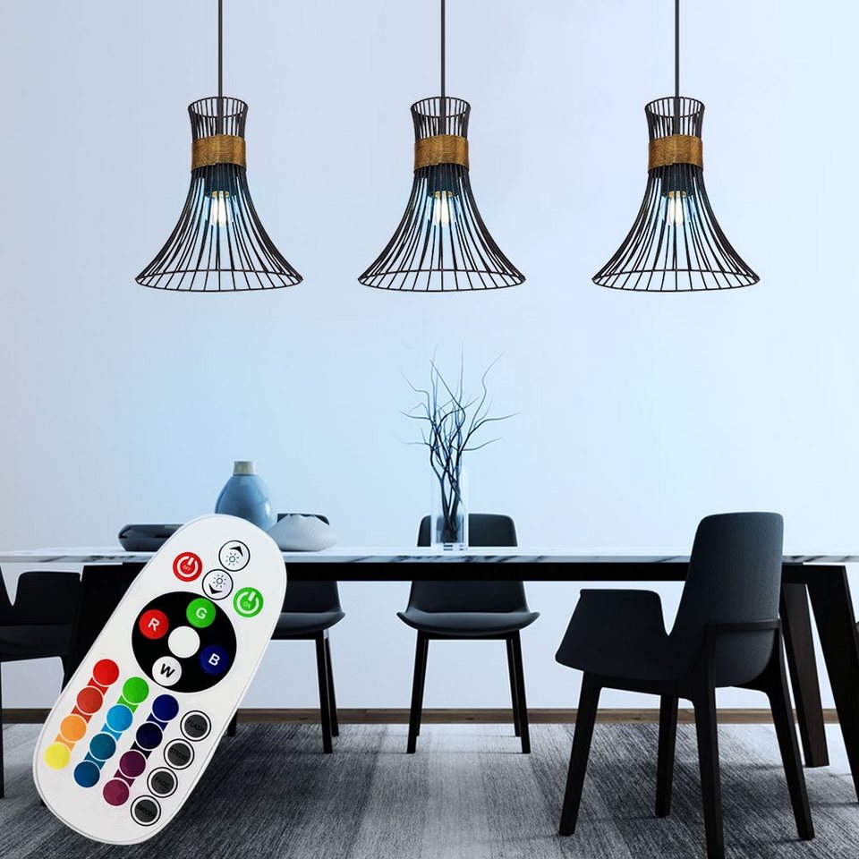 LED Retro Stil Decken Hänge Lampe RGB DIMMER Fernbedienung Gitter Pendel Leuchte 