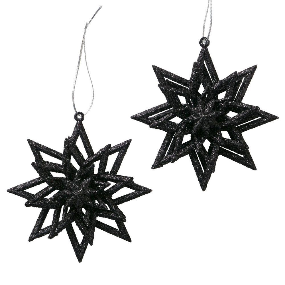 Christbaumschmuck 2tlg. Anhänger STARLETT schwarz Stern mit Glitzer Weihnachten Baumschm