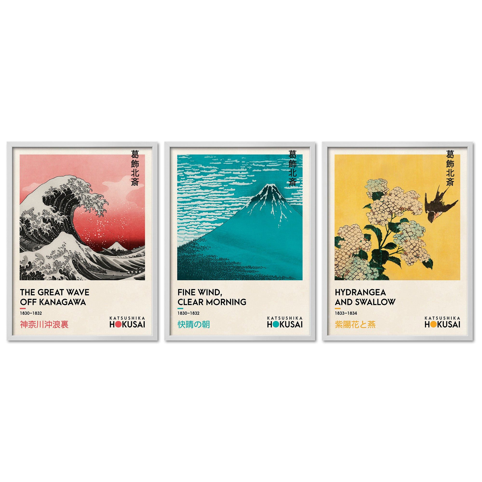 ARTFAVES Bilder-Collage Poster Set Art Galerie Hokusai I mehrteilige Bilderwand I Wandbilder K, (Wandbilder modern, 3 St)