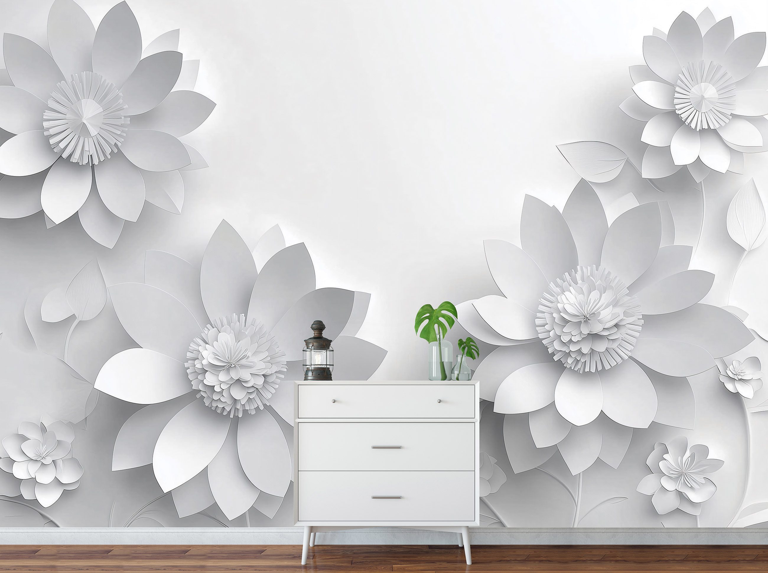 Wallarena Fototapete 3D Effekt Blumen Weiß günstig online kaufen