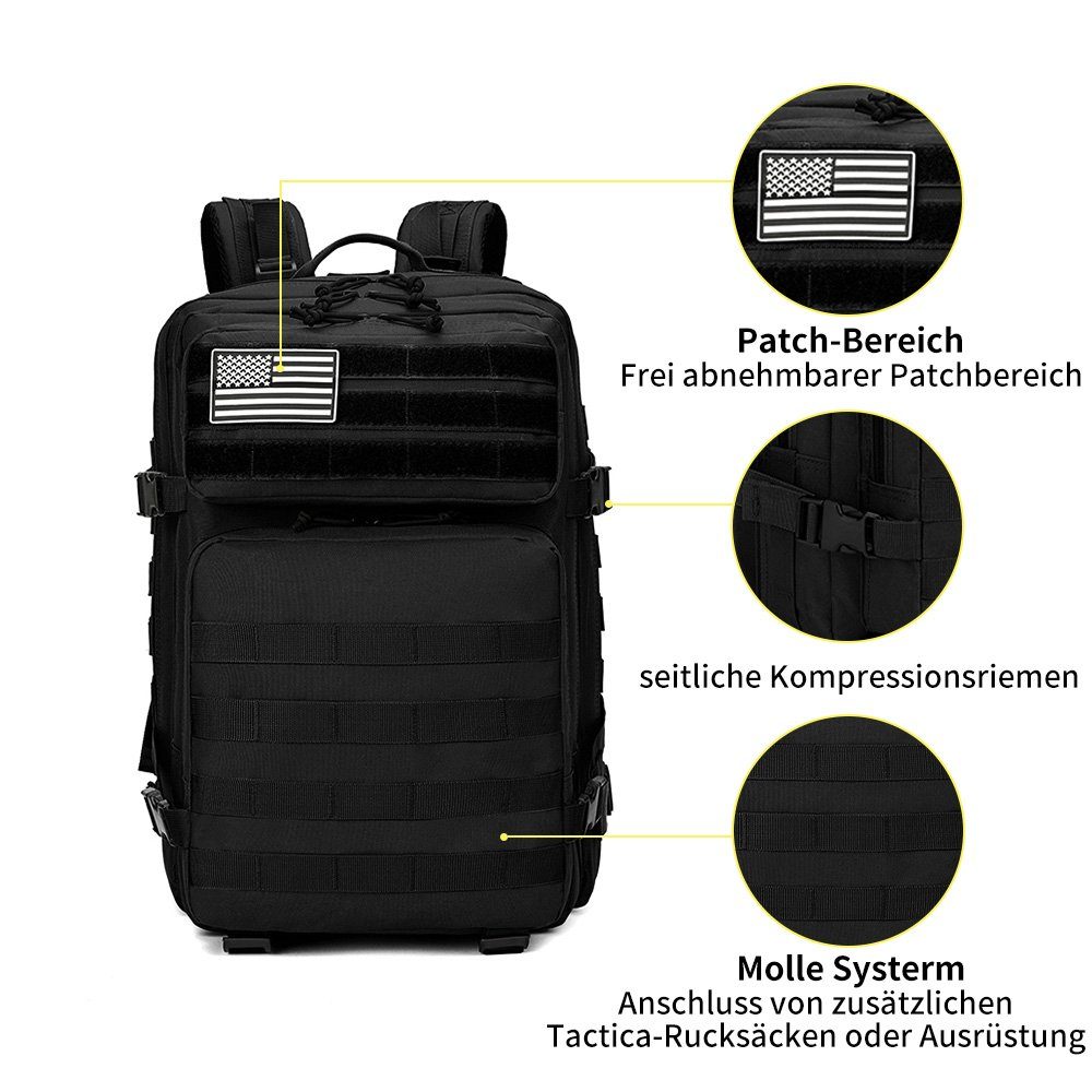 50×30×30 Outdoor-Reisen, Camping, Trekkingrucksack verschleißfest Schwarz für cm, Bushcraft, Trekking, PANSY L, 45 wasserdicht,